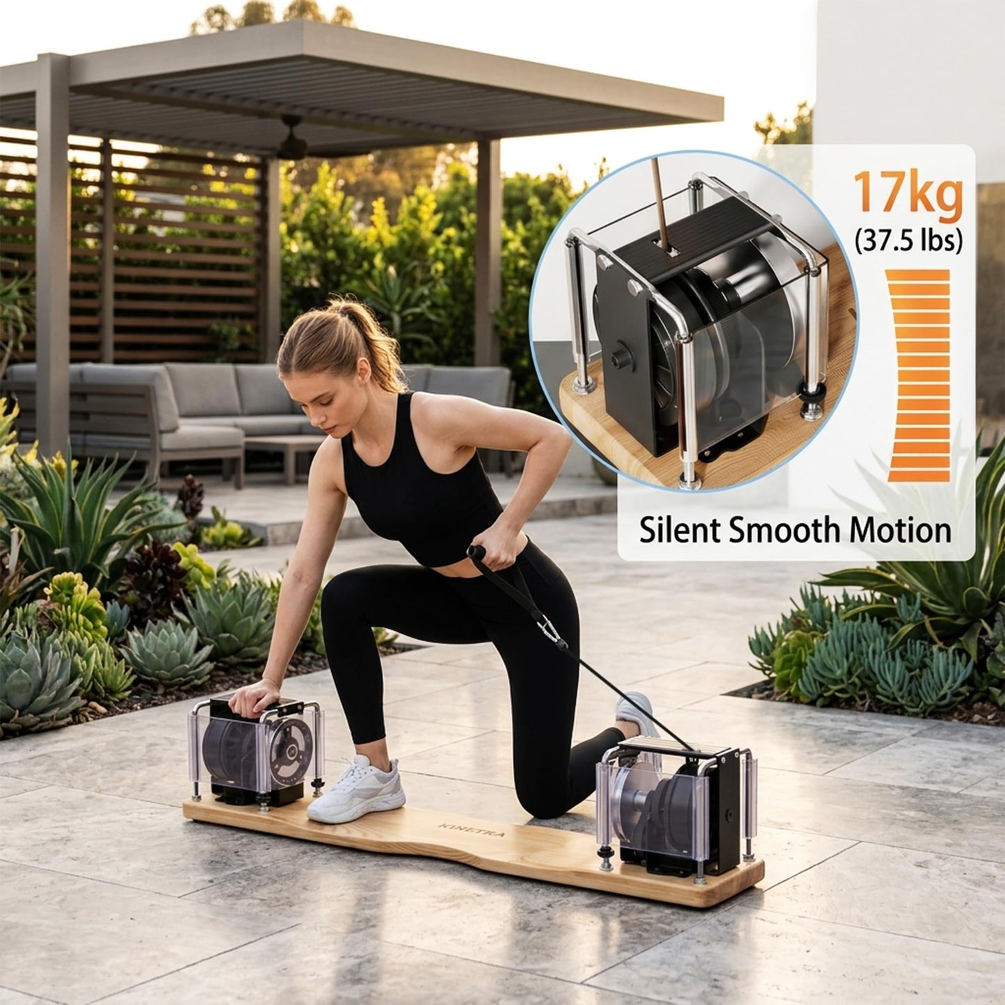 KINETRA Portable Pilates Reformer Alternative – Adjustable Resistance Bar System for Full-Body Core, Legs & Glutes Training | Pilates Machine for Strength, Posture & Flexibility