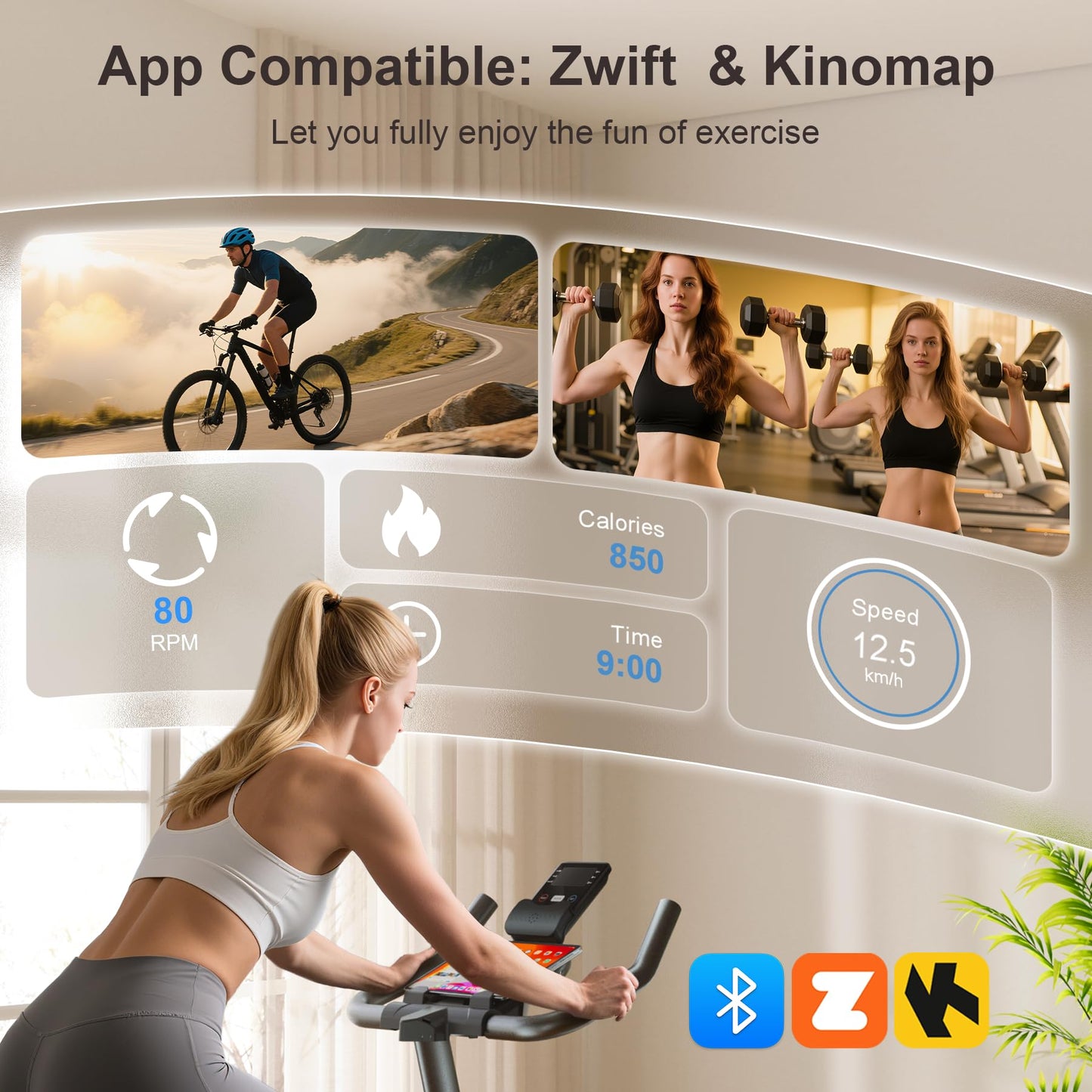 Exercise Bike for Home – 350LB Magnetic Resistance Indoor Cycling Bike, Silent Stationary Spin Bike with App Sync, Adjustable Seat, LCD Monitor, Smooth & Quiet for Cardio Workout