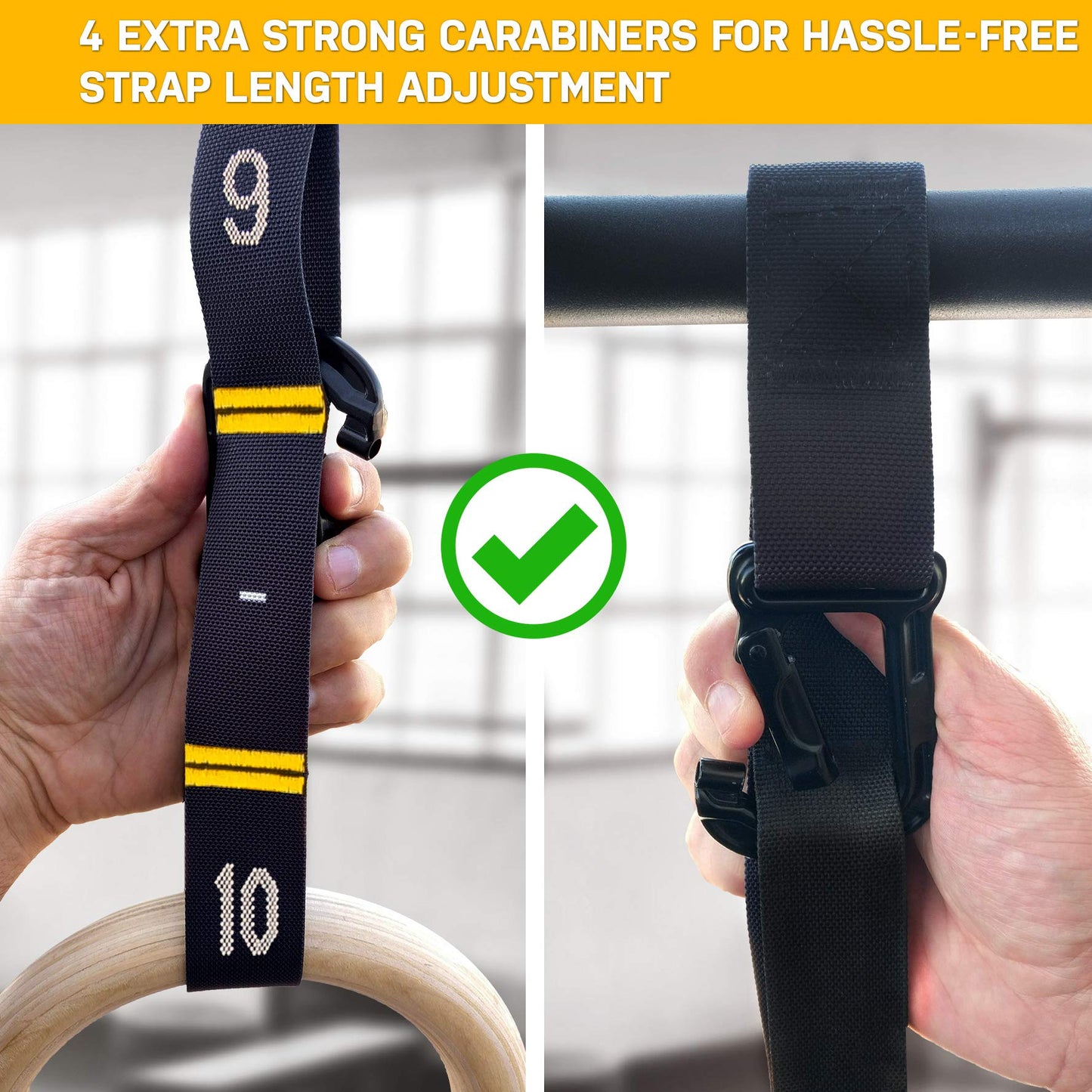 Double Circle Gymnastics Rings with Quick Adjust Numbered Straps and Exercise Videos Guide - Full Body Gym Rings - Calisthenics Rings Wooden Rings (Rings & Straps + Door Anchor + Foot Straps)