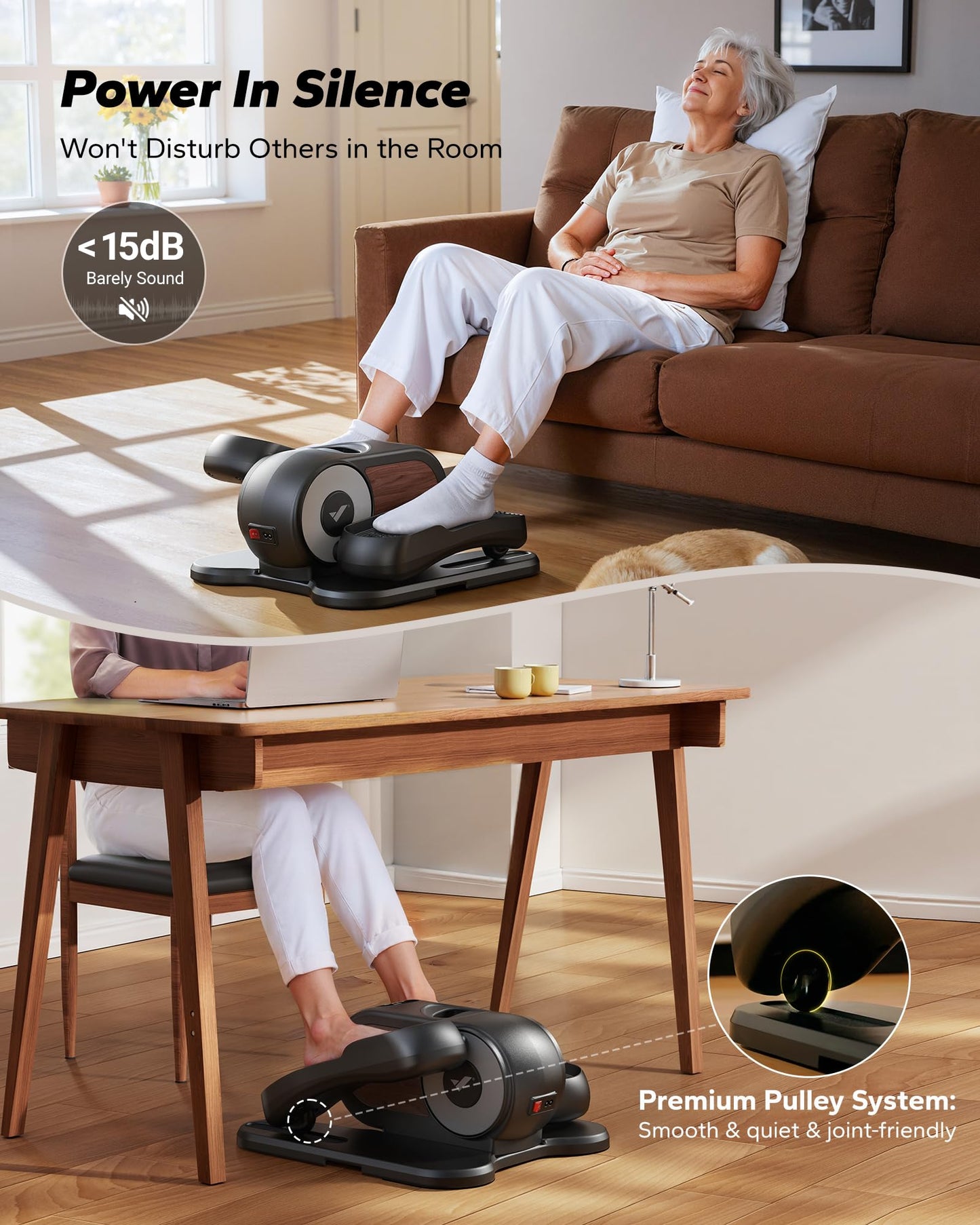 MERACH Under Desk Elliptical Machine, Leg Exerciser While Sitting for Seniors with Remote Control & 12-Speeds, Quiet Portable Electric Seated Pedal Exerciser Machine for Home Office (Black)