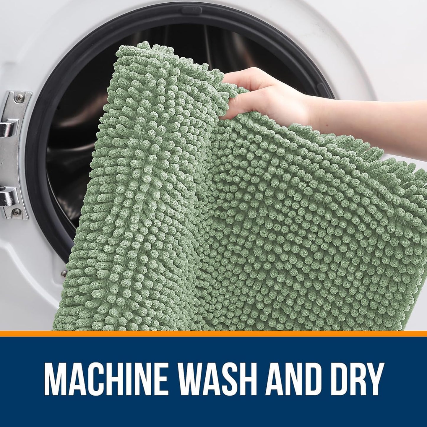 OLANLY Large Bathroom Rugs - Extra Soft Chenille Bath Mats | Quick Dry, Machine Washable, Sage Green 59x35