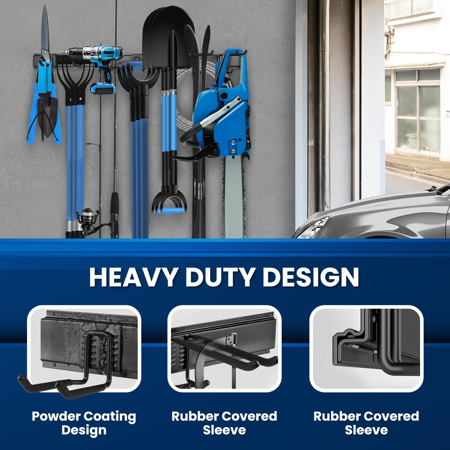 SUKIZZ 96'' All-Metal Garage Tool Organizer Wall Mount – Heavy-Duty Tool Rack Holds 960 lbs, Adjustable Hooks for Garage, Yard, and Garden Equipment