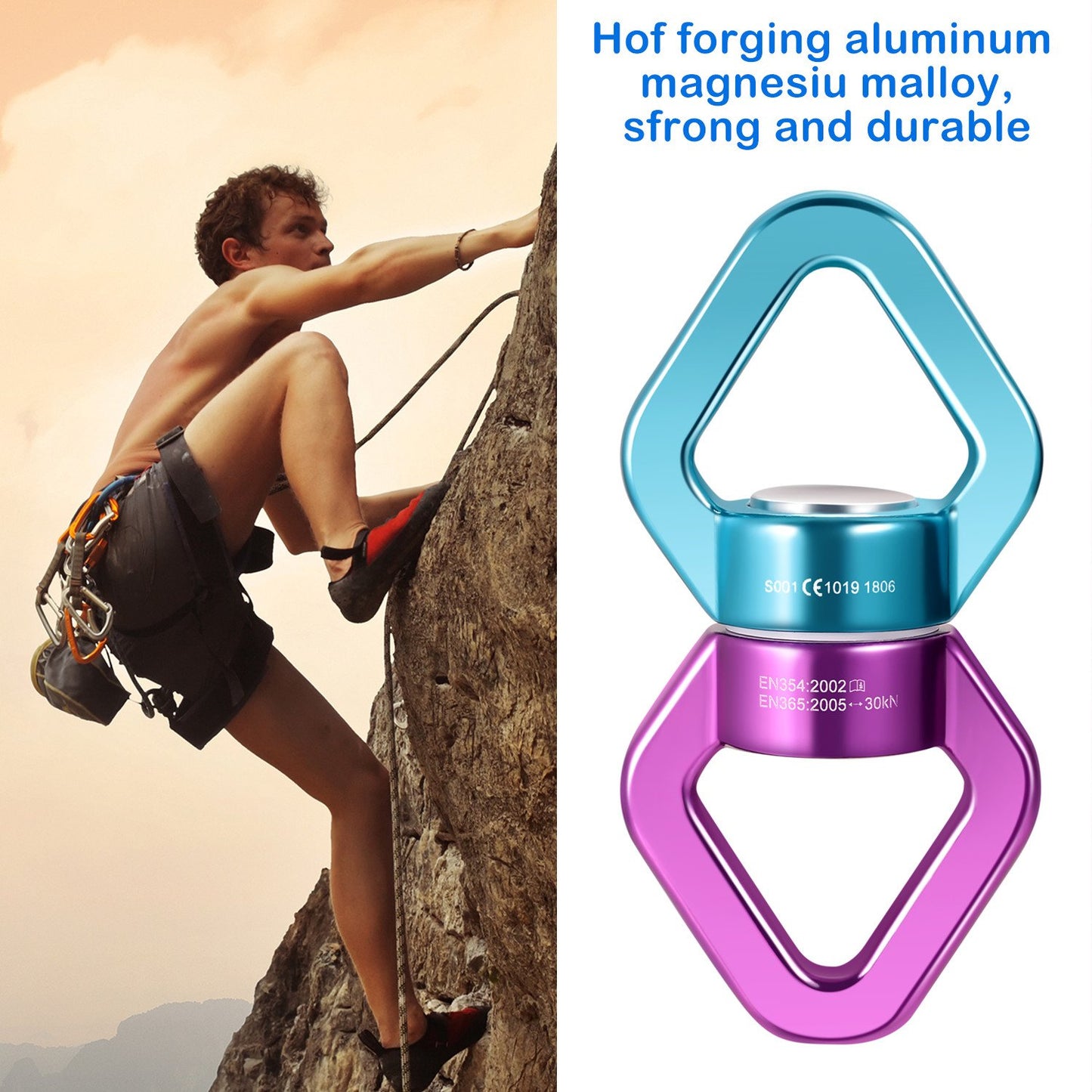 MDAIRC Safety Rotational Device, Aluminum Alloy Double-Ball Bearing Swivel, Holds Up 8500+ Lbs, Minimum Breaking Strength 40 kN, Spins & Rotates 360° for Smooth Rope Climbing, Hiking & Exercise