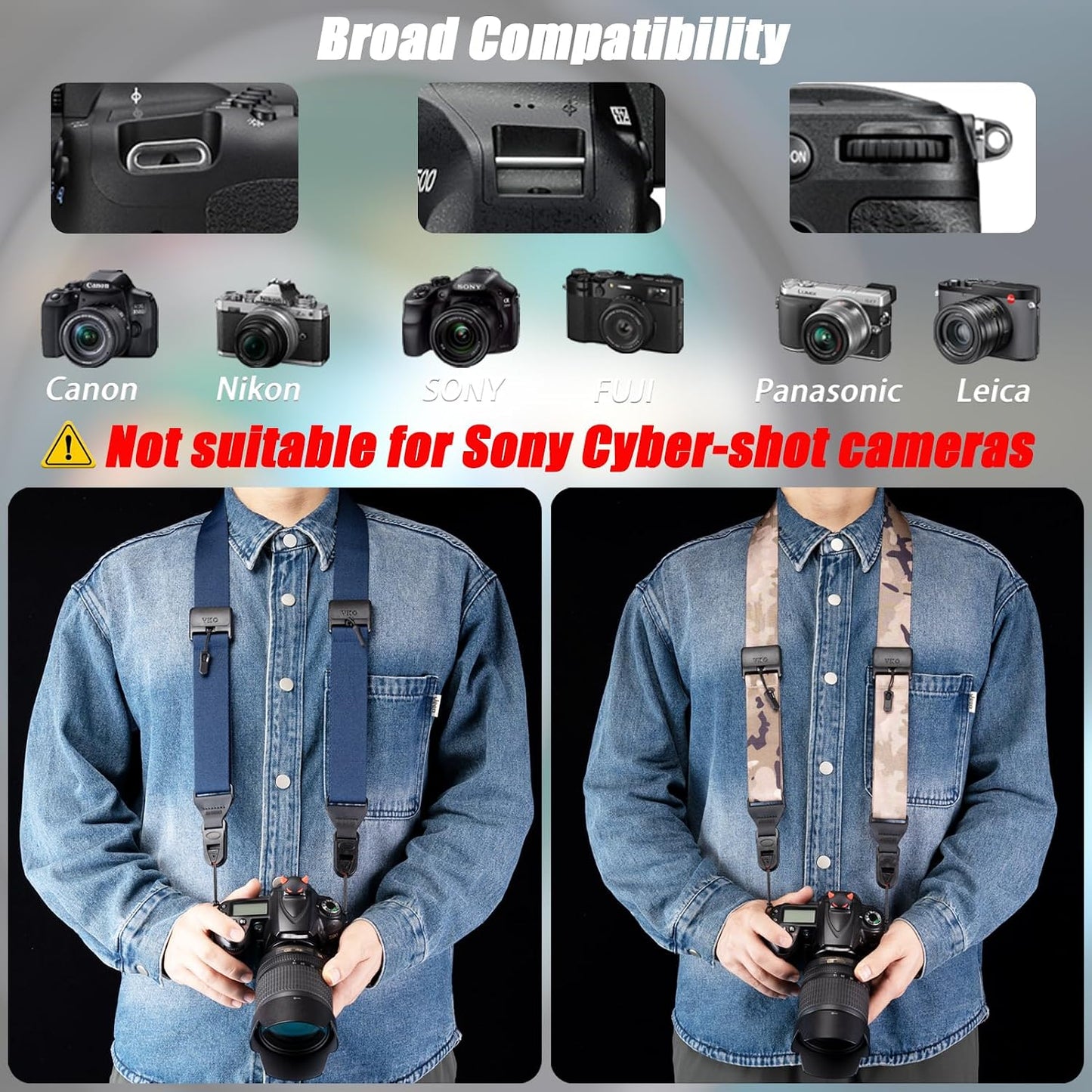 VKO Quick Release Adjustable Neck & Shoulder Strap - Ideal for DSLR & Mirrorless Cameras