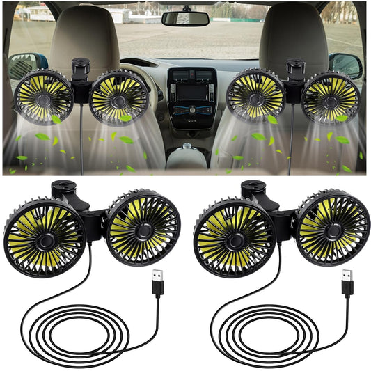 Tujoe 2 12v 360 Pcs Dual Car Seat Fans for Portable USB Backseat Cooling Headrest Degree Rotatable Fan Powerful