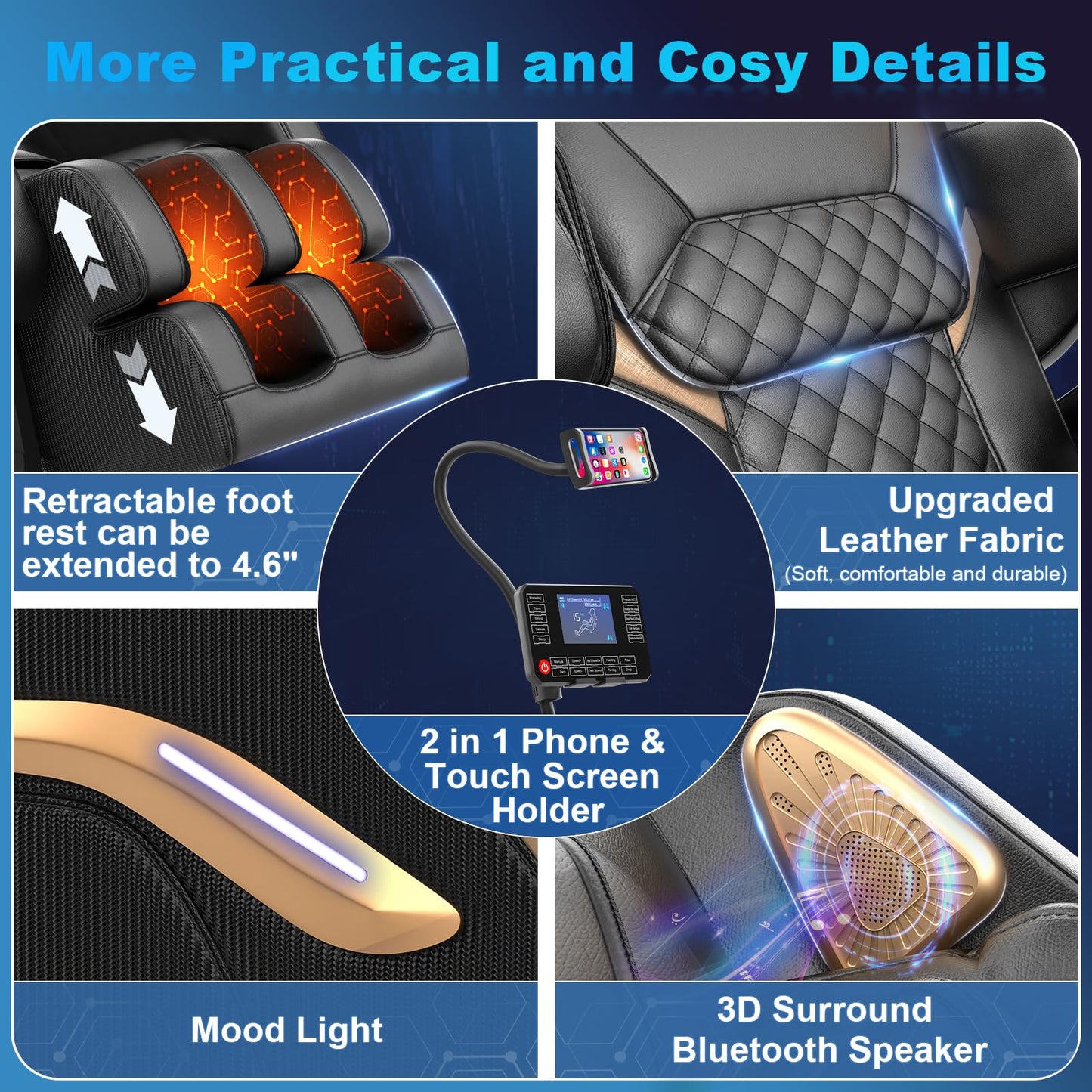 NAGLIFOR Massage Chair Full Body, Zero Gravity Massage Chair 2026 for Back Fatigue with 10 Fixed Rollers, Heating, Airbags, Phone Controller, Bluetooth Speaker, Nightlights for Living Room, Bedroom