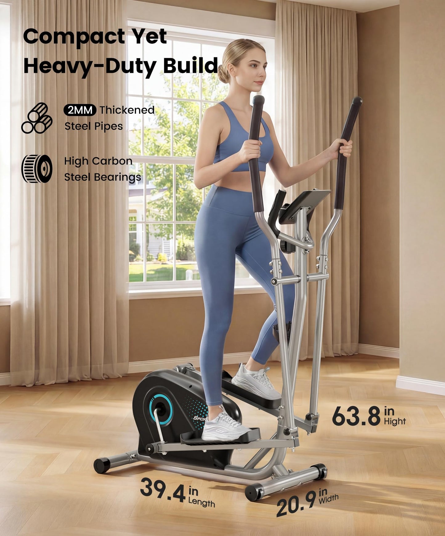 Dripex Elliptical Exercise Machine, Hyper-Quiet Magnetic Elliptical Machine for Home, 16-Level Resistance Elliptical Training Machines with 13.2LBS Flywheel, Pulse Sensor & LCD Monitor (Blue)