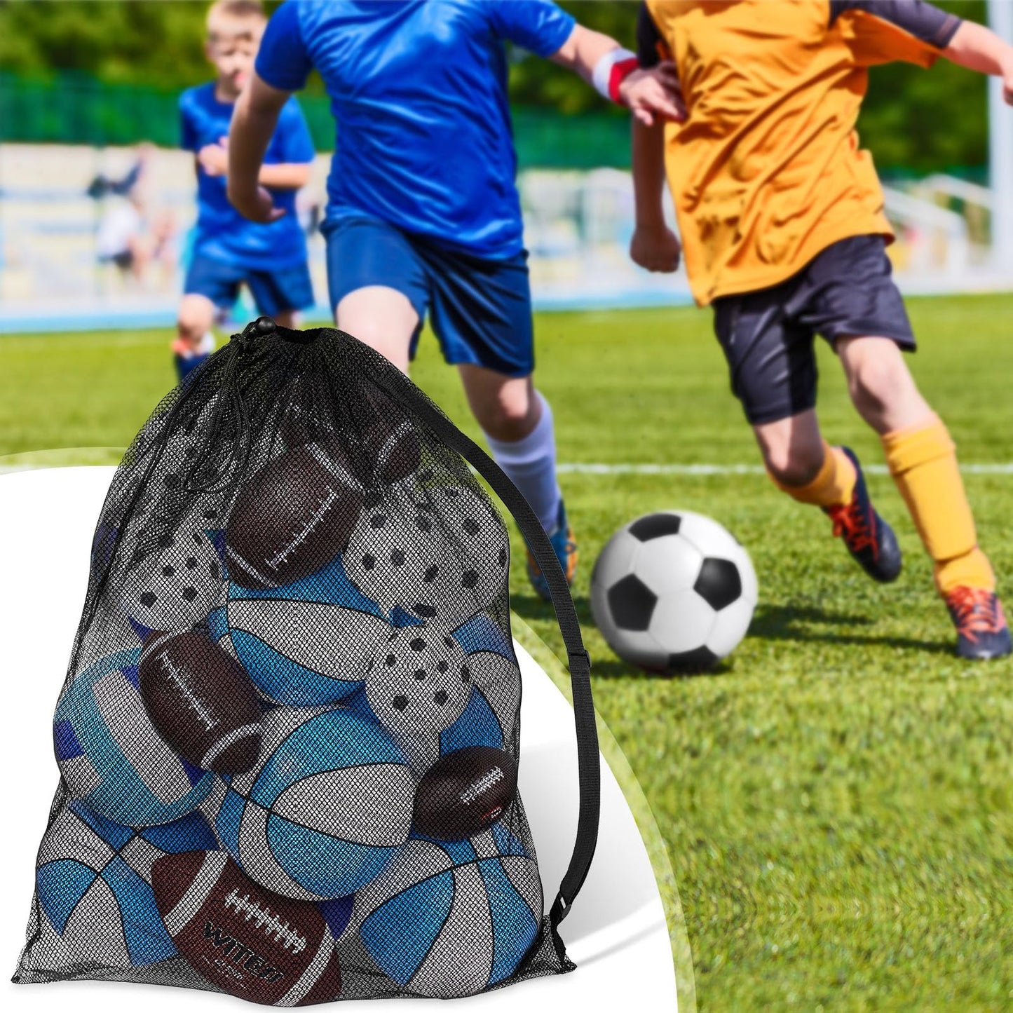 Shappy 6 Pack Extra Large Sports Ball Bag 30 x 40 Inches Mesh Soccer Basketball Bags Large Mesh Pouch with Adjustable Shoulder Strap for Football Volleyball Gym Sports Equipment