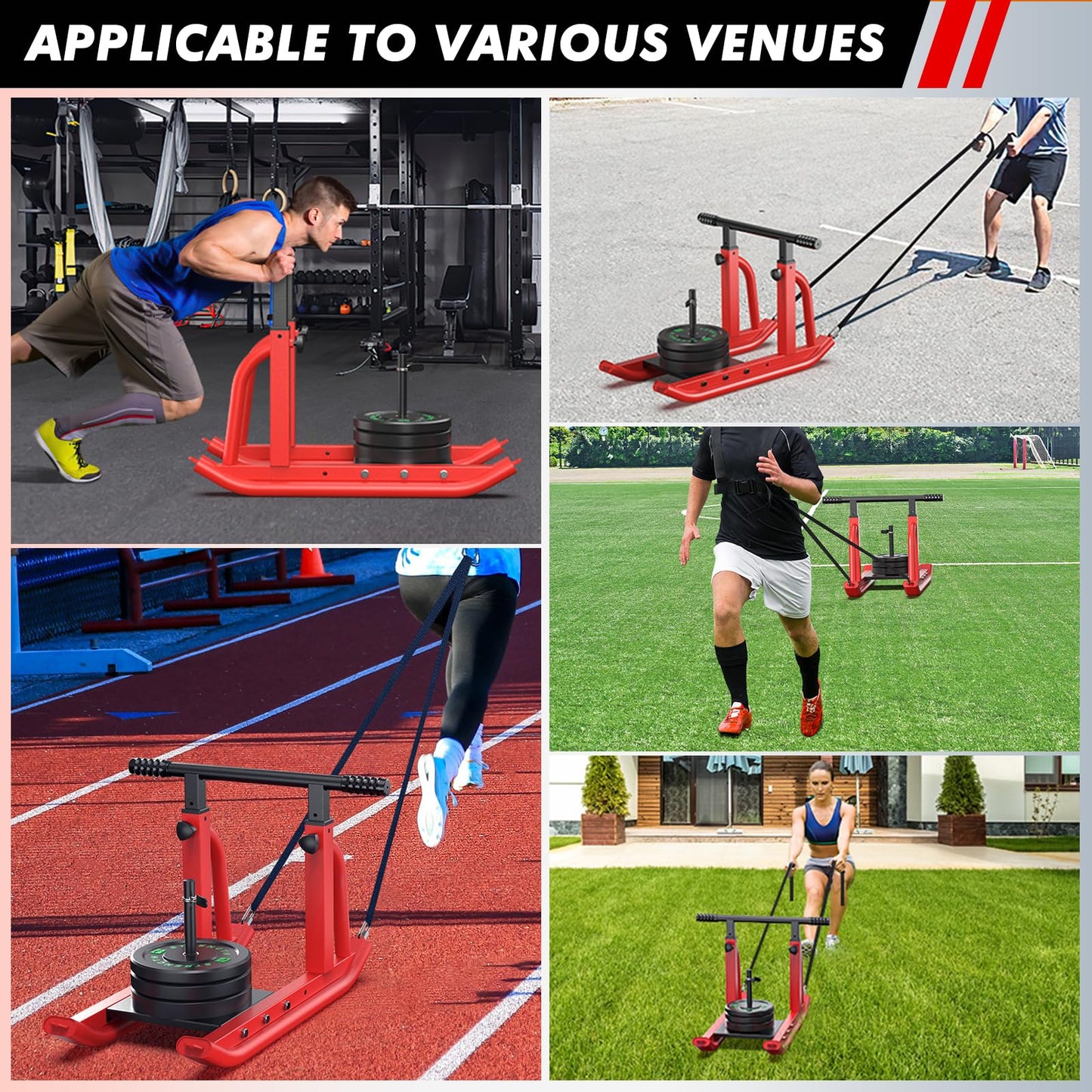 TYRSEN Weight Sled, Heavy-Duty Push Pull Sled, Adjustable Height Handle, Workout Fitness Sled for Training- Running Speed, Agility, Soccer, Football, Strength, Crossfit- Suitable for 1" & 2" Plates