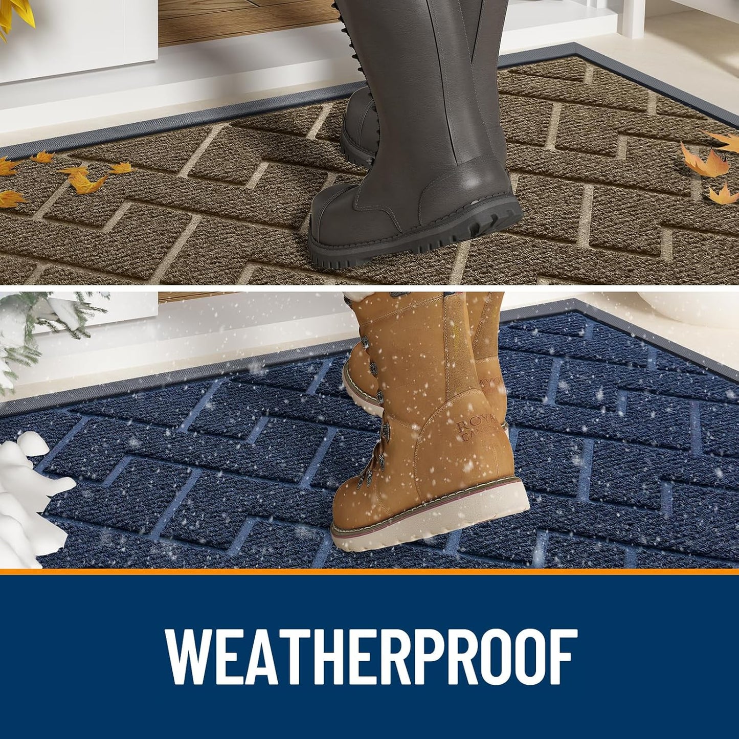 OLANLY Indoor Outdoor Front Door Mat - Waterproof All-Season Herringbone Doormat | Easy Clean, Black (59x35)