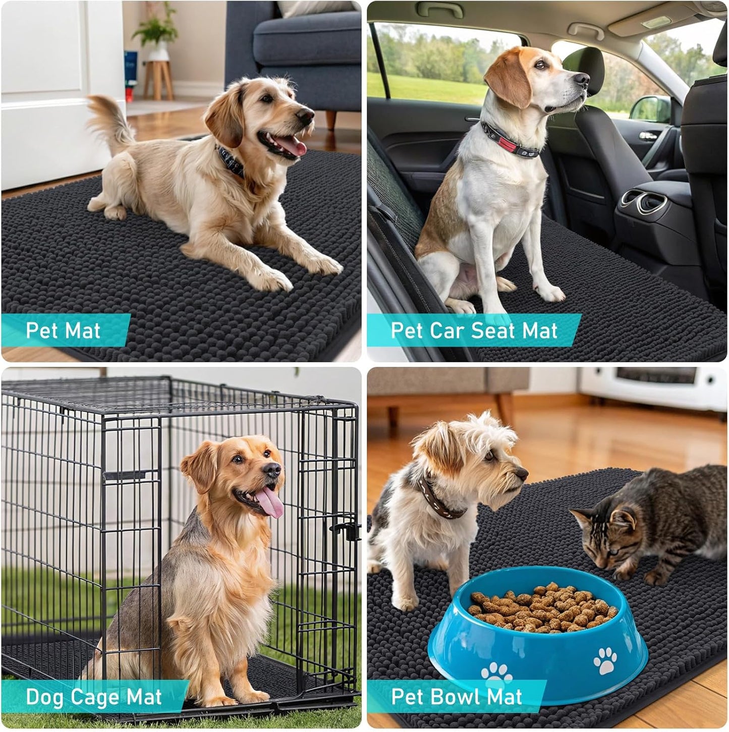 OLANLY Dog Door Mat - Absorbent Non-Slip Chenille Mat for Muddy Paws | 54x24 Inches, Dark Grey