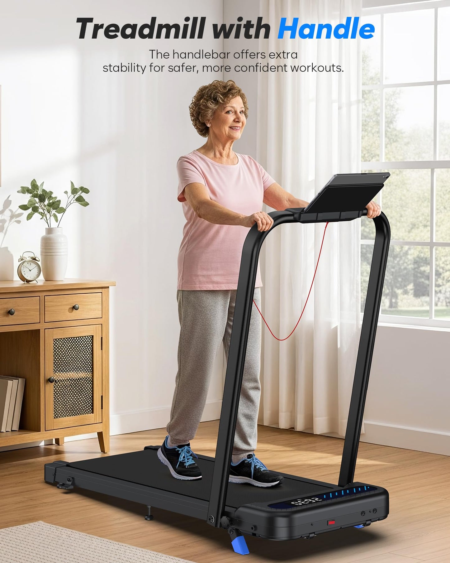 Cardirun Walking Pad with Incline and Handle Bar, Foldable Treadmills for Home Small Spaces, 3.0HP Quiet Compact Treadmill, Portable Under Desk Treadmill with LED Display, App & Remote Control