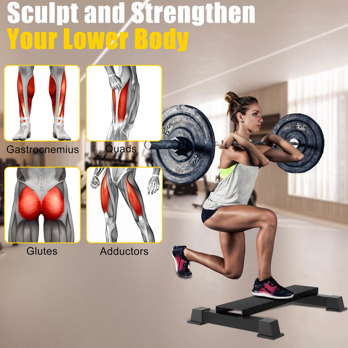 Rumoid Calf Raise Block, Heavy-Duty Steel Calf Trainer, Multifunctional Standing Calf Workout Bar for Stretching, Squat, Foot Flexibility, Anti-Slip Solid Platform for Home Gym (Straight Board)
