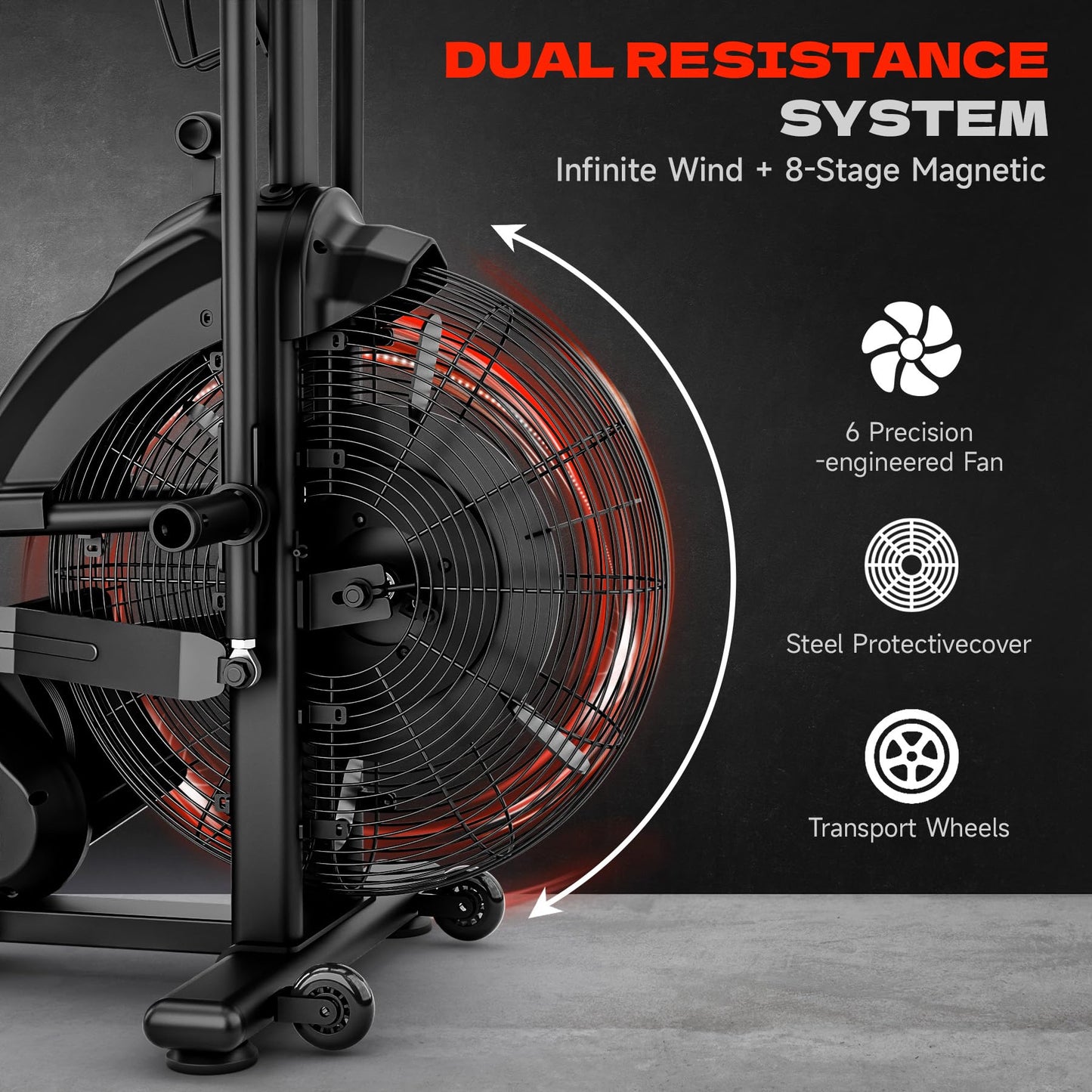 Eryntix Dual Resistance Air Bike, Magnetic & Air Fan Bike with APP Connection, ISCC PLUS Certified, Dual-Action Handlebars for Home Gym HIIT Cardio Full Body Workout (350LBS Capacity) (Carbon Black)