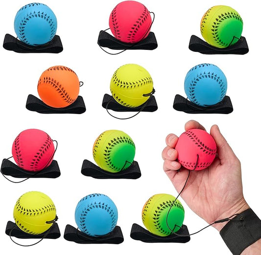 Wrist Baseballs Neon Reactive - 12 Pack - Practice Sports Balls for Fun Outdoor Activity for Kids - Spring Training, Party Favor, Baseball Season Gift, Sports Team Party Bag Filler