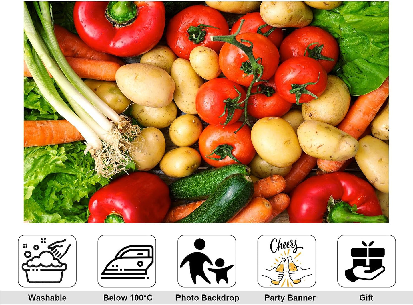 KeyWork 10x8ft Fresh Vegetables Backdrop Colorful Produce Wooden Table Photography Background for Healthy Themed Party