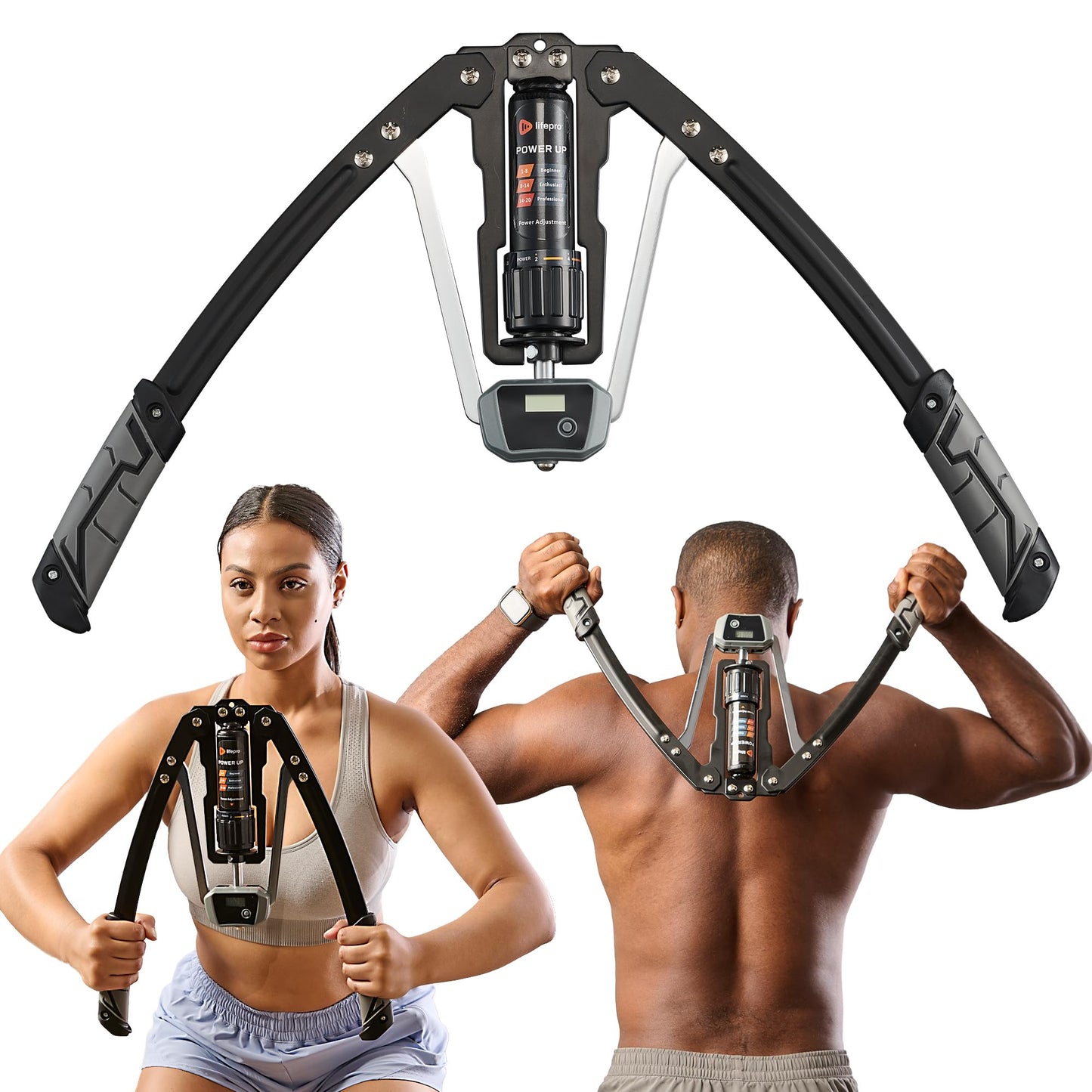 Lifepro Shredforce Hydraulic Power Chest Expander and Arm Twister Trainer Exerciser - Adjustable 22-440lb Resistance, Smart Rep Counter - Home Gym Workout Equipment for Upper Body Strength Training