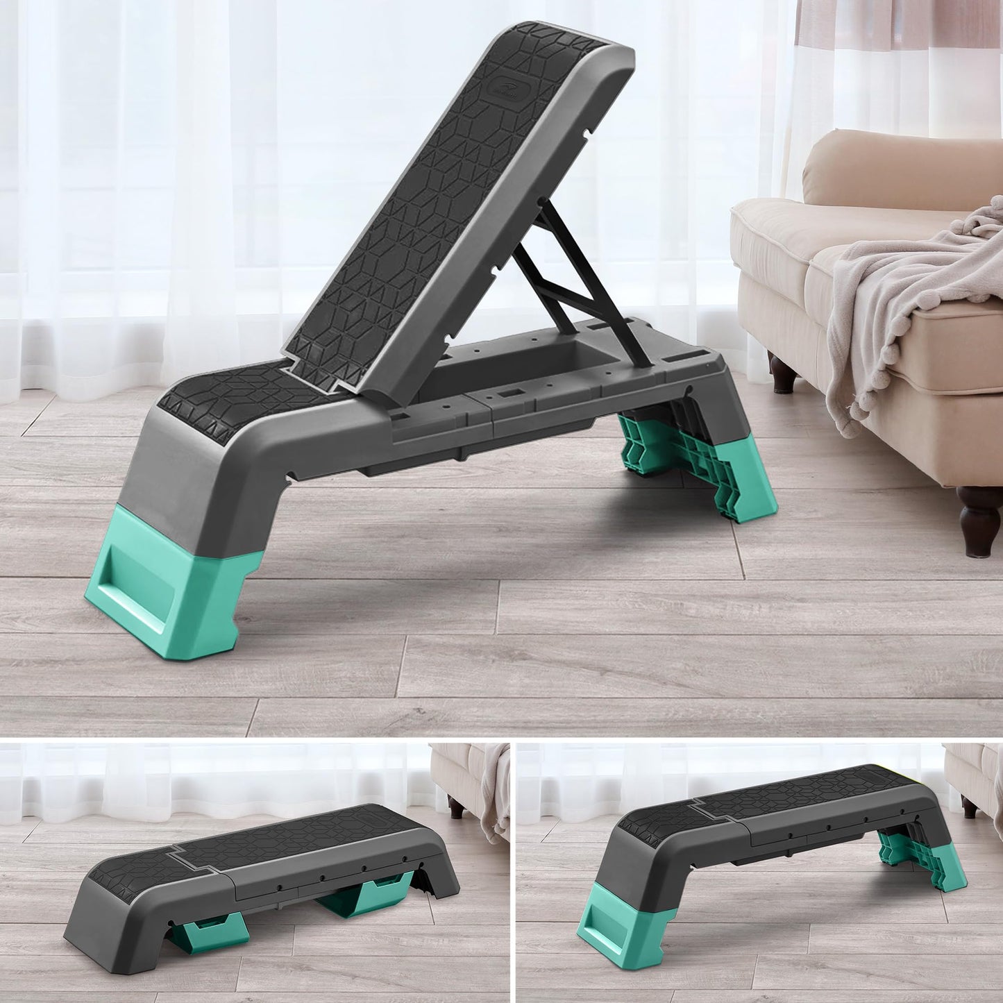leikefitness Exercise Step Platform, Multifunctional Aerobic Deck with Cord and Adjustable Dumbbell & Weight Bench, Fitness Equipment for Workout Home Gym, GM5821 (Black)