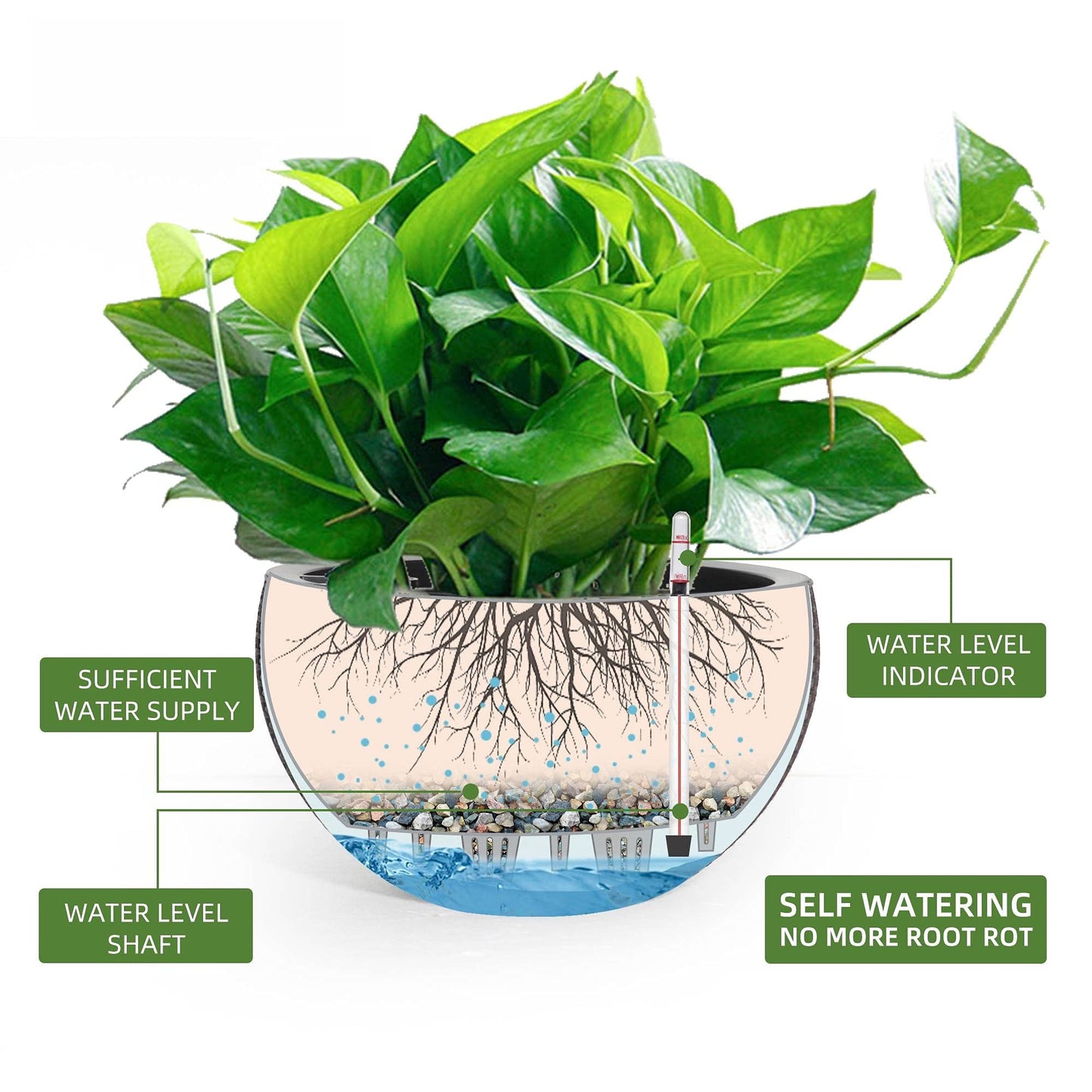 Dexceder 13.5 Inch Large Self Watering Hanging Planters Indoor Outdoor, Thickened Hanging Basket Flower Plant Pot with Water Level Indicator (Brown)