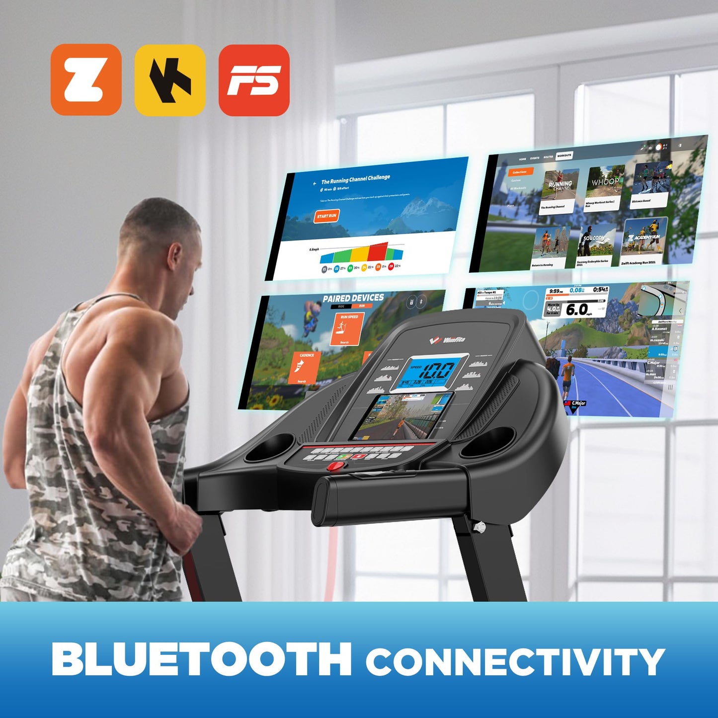Winfita 4.0HP Treadmill for Home, Folding Treadmill with 15% Auto Incline, 300 LBS Capacity, 10 MPH Max Speed, 18'' x 50'' Wide Belt,App, 64 Preset Programs, Pulse Monitor, BMI Detector