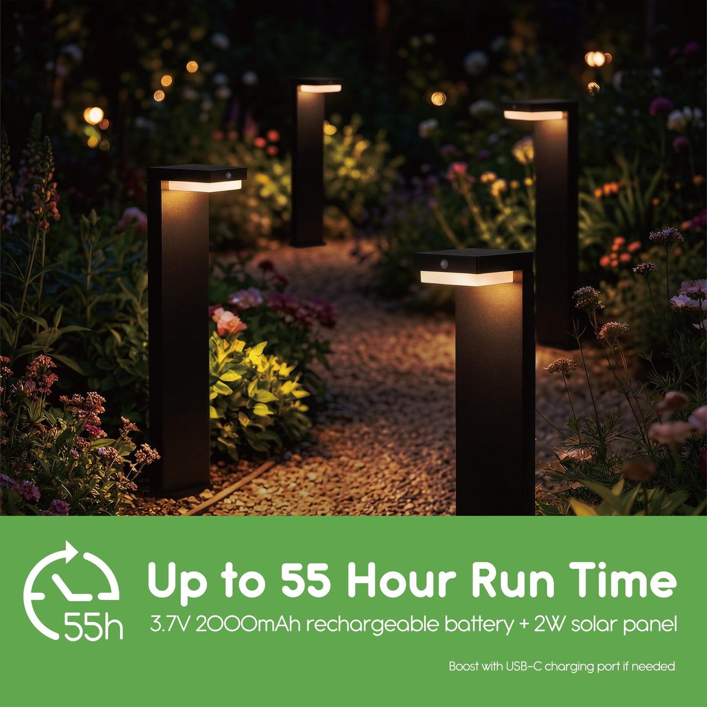 VerLuce - Solar Pathway Lights - Walkway Solar Lights for Outside - PIR Sensor & Two Lighting Modes - Rechargeable Battery Lasts Up To 55 Hours - 3000K - IP44 Weather Resistant - 4 Pack - 20.5" Height
