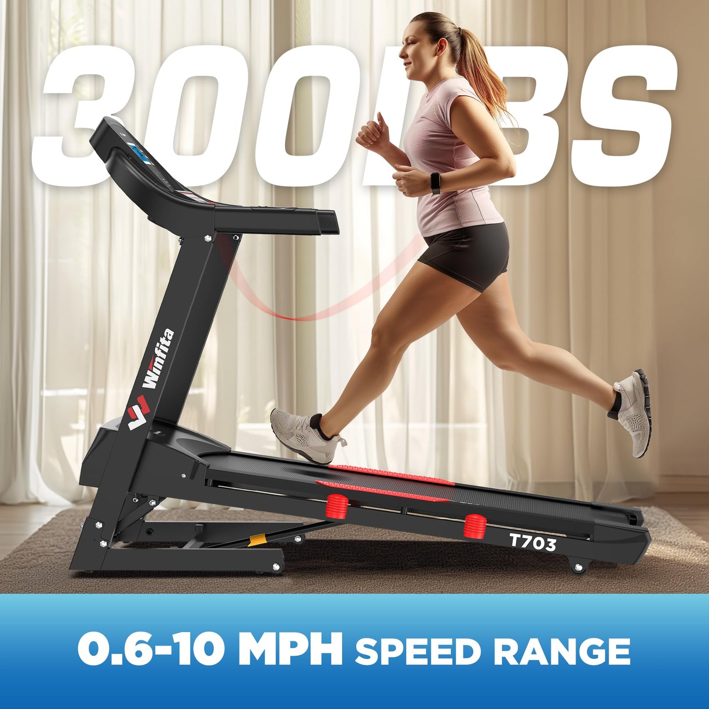 Winfita 4.0HP Treadmill for Home, Folding Treadmill with 15% Auto Incline, 300 LBS Capacity, 10 MPH Max Speed, 18'' x 50'' Wide Belt,App, 64 Preset Programs, Pulse Monitor, BMI Detector