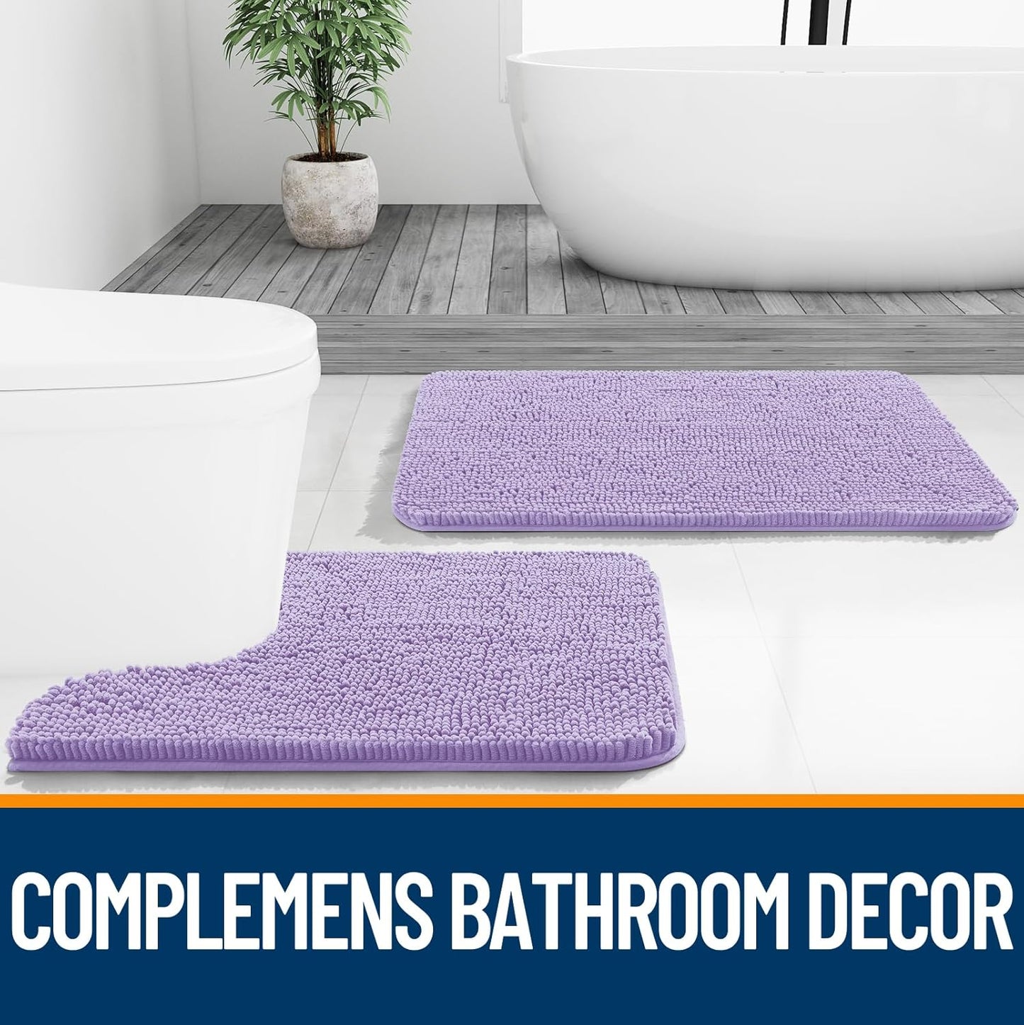 OLANLY Bath Rugs - Extra Soft Chenille with Rubber Backing | Quick Dry, Machine Washable, 30x20, Lavender