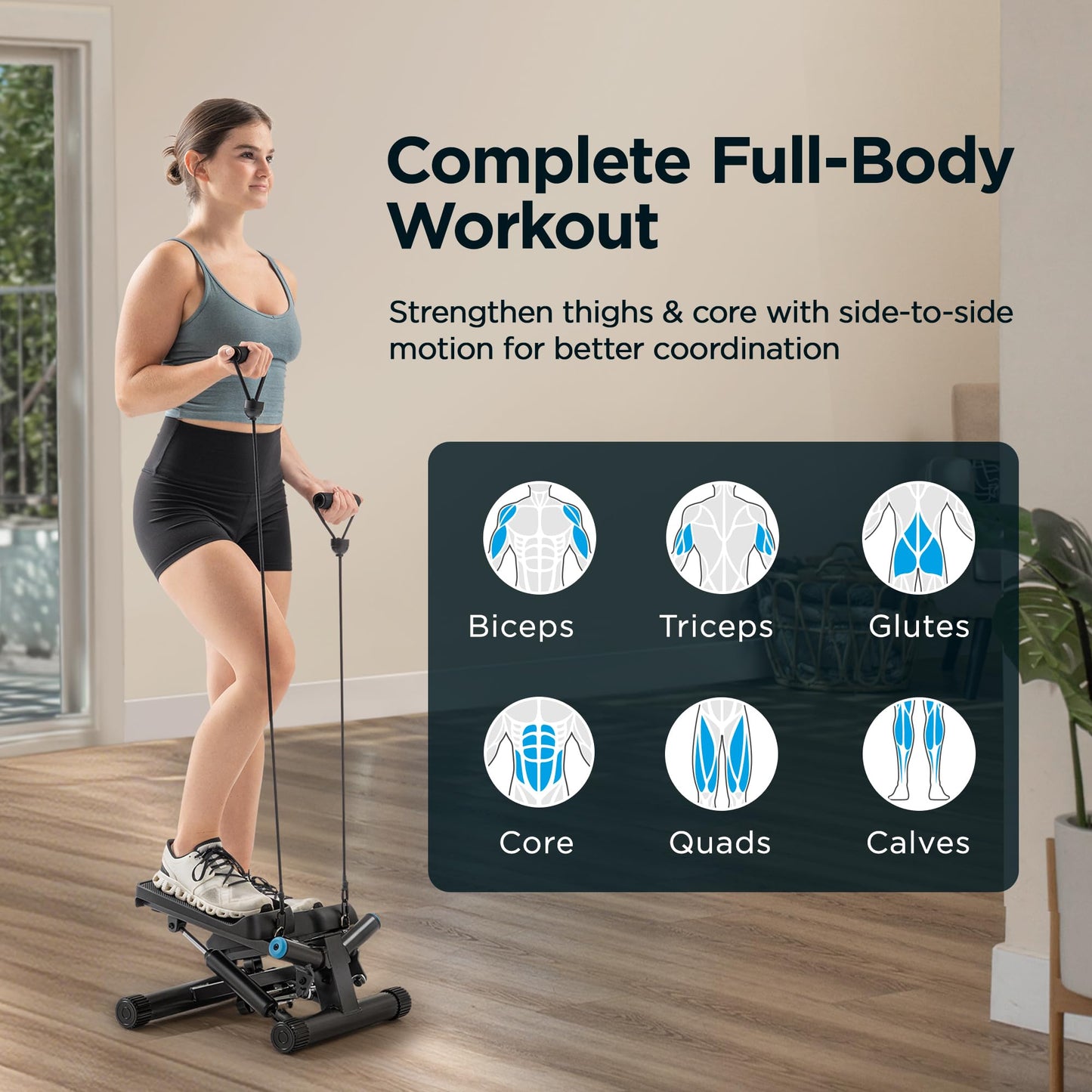 JLL Smart Twist Stepper Machine with Resistance Bands, Space-Saving Portable Mini Stair Stepper for Home, Full Body, Golden Exercise Angle, Dual Hydraulic Quiet Resistance, Adjustable Height,Bluetooth