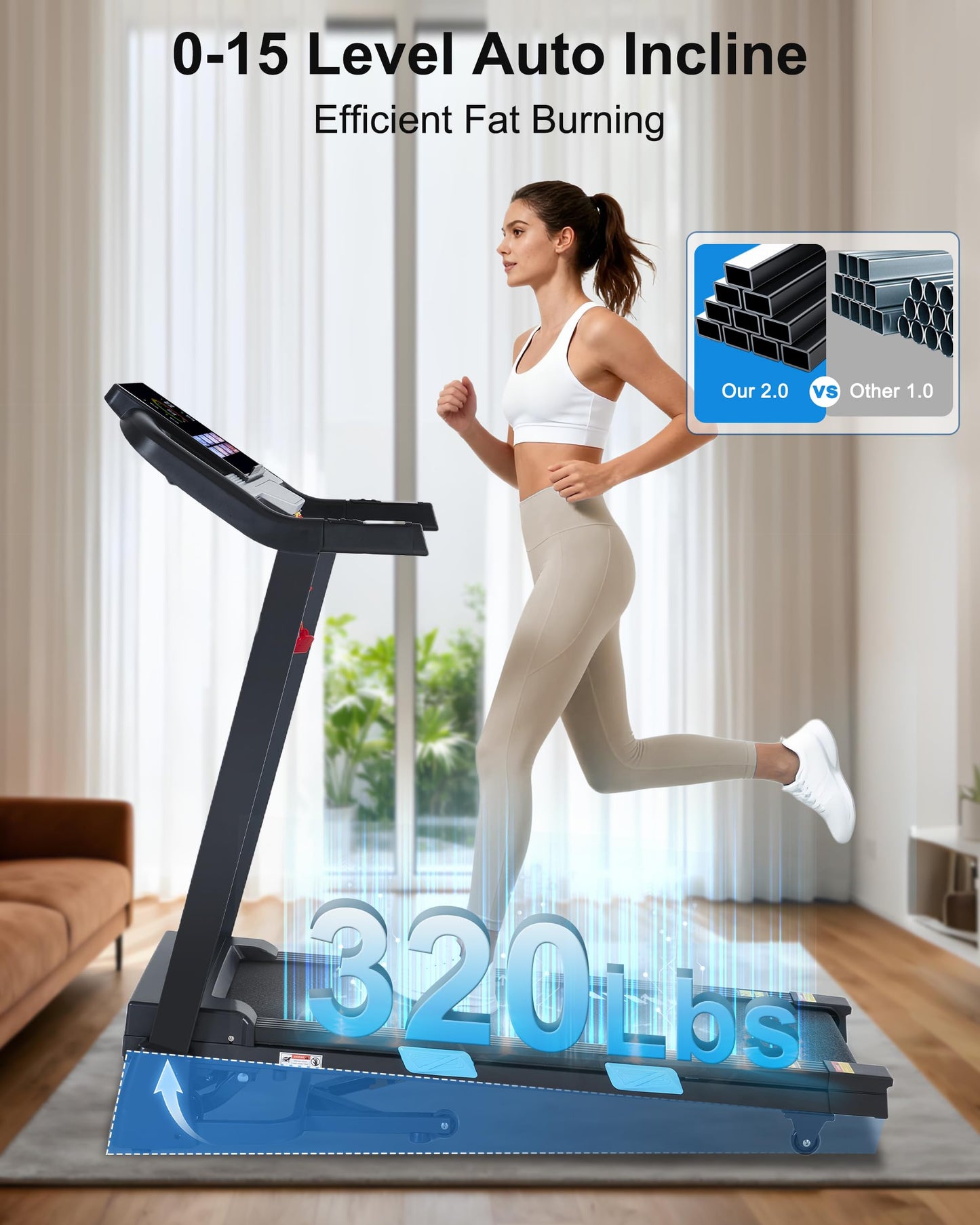 BORGUSI Auto Incline Treadmill - 3.5HP Folding Treadmills with 15% Auto Incline Running Machine for Home, 320 LBS Capacity, 10 MPH Speed, 36 Preset Programs, Bluetooth App, Upgrade LCD Panel