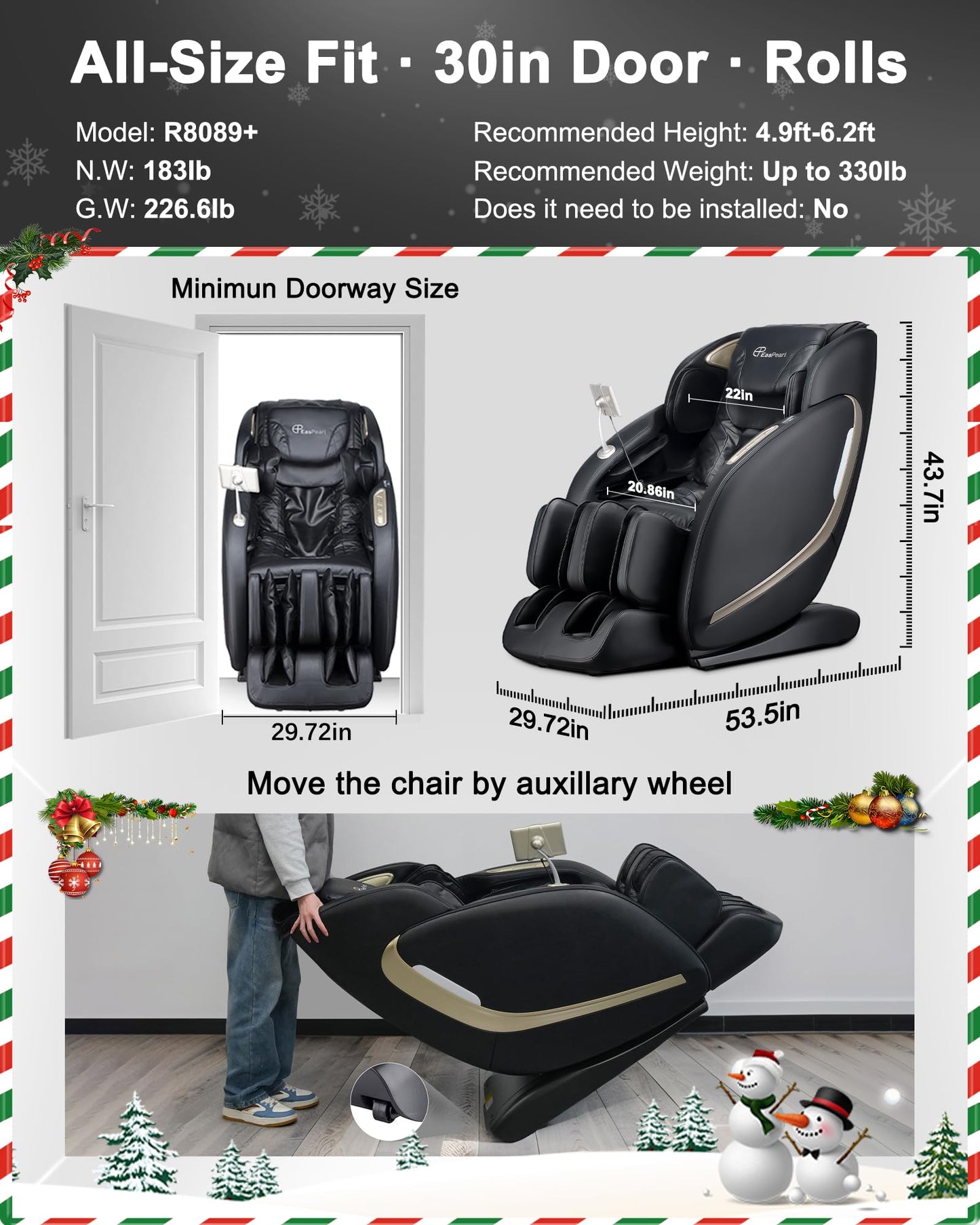 EASPEARL Massage Chair Full Body,53.15in SL-Track,Zero Gravity Massage Chair with Heat, Auto Footrest,OTA Upgraded 24 Auto Modes,LCD Screen,36 Airbags, Bluetooth&APP Control, Shiatsu&Thai Stretch
