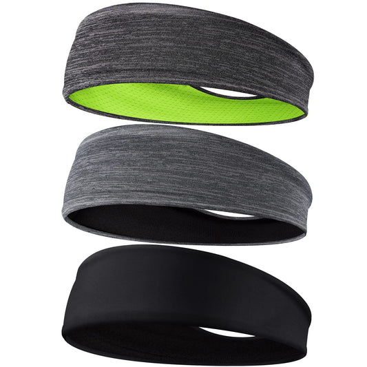 Braylin Men's Headbands, 3-Pack Head Band for Men, Sport Sweatbands for Running Fitness Yoga Cycling, Sweat Wicking Non Slip