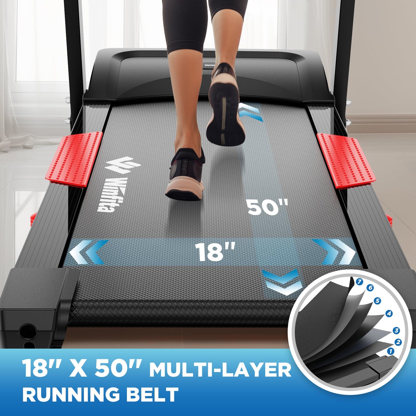 Winfita 4.0HP Treadmill for Home, Folding Treadmill with 15% Auto Incline, 300 LBS Capacity, 10 MPH Max Speed, 18'' x 50'' Wide Belt,App, 64 Preset Programs, Pulse Monitor, BMI Detector