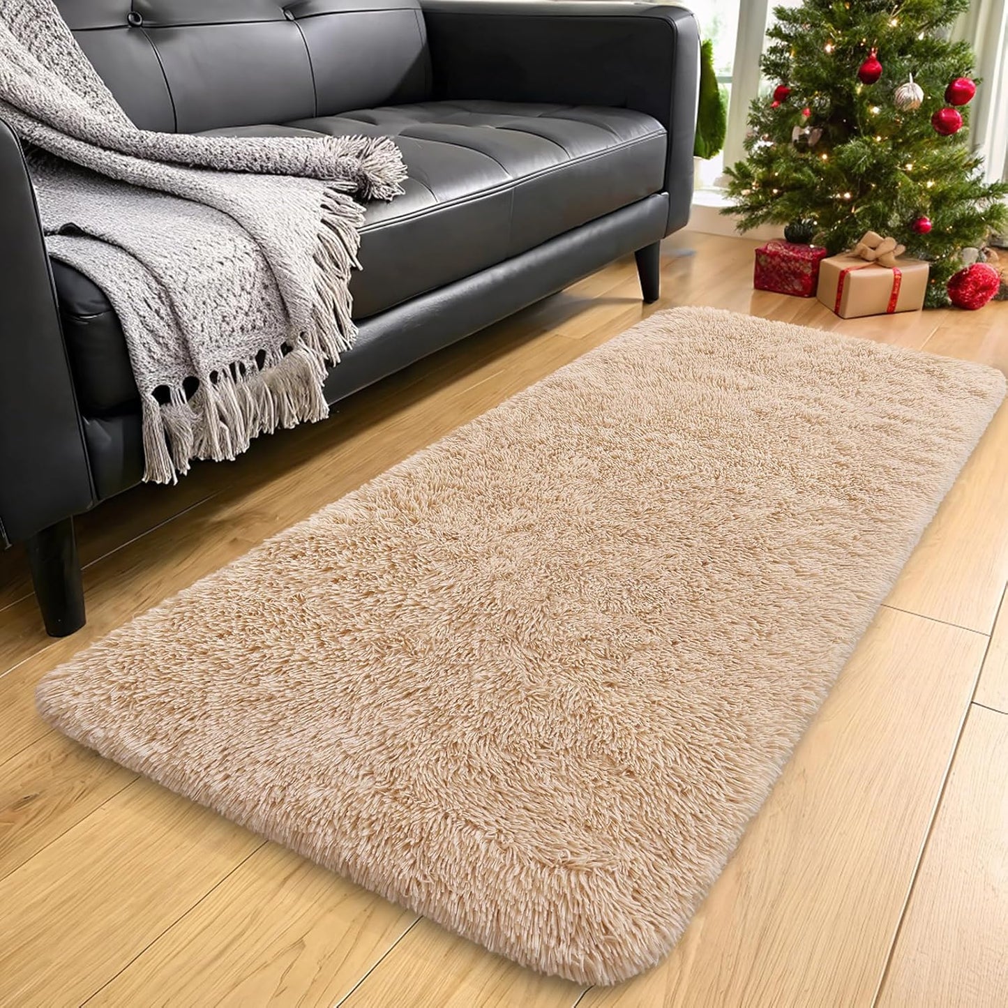 OLANLY Runner Rugs - Soft, Machine Washable Shaggy Carpet for Hallway & Bedroom | Beige 2x10 ft
