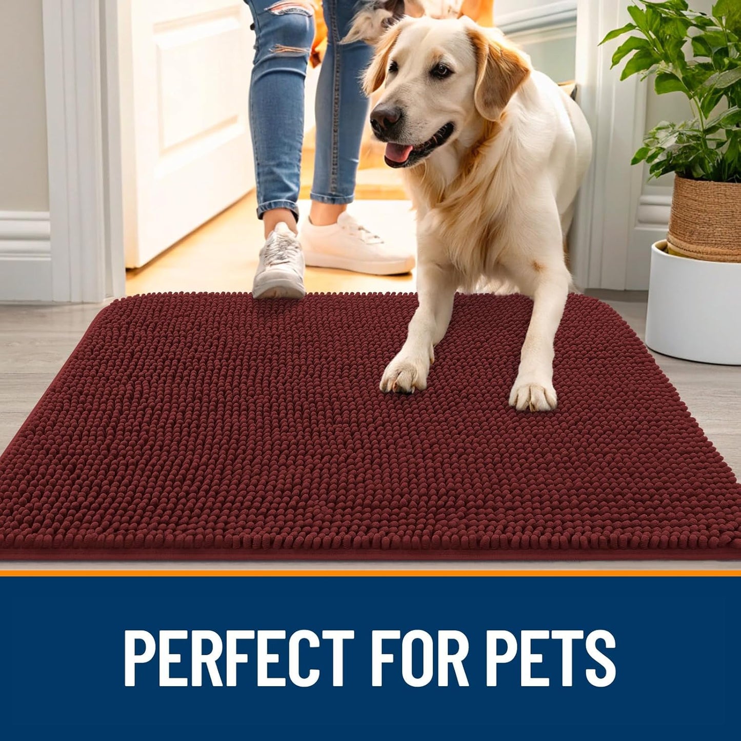 OLANLY Dog Door Mat - Absorbent Non-Slip Washable Doormat for Muddy Paws | 54x32, Caramel Russet