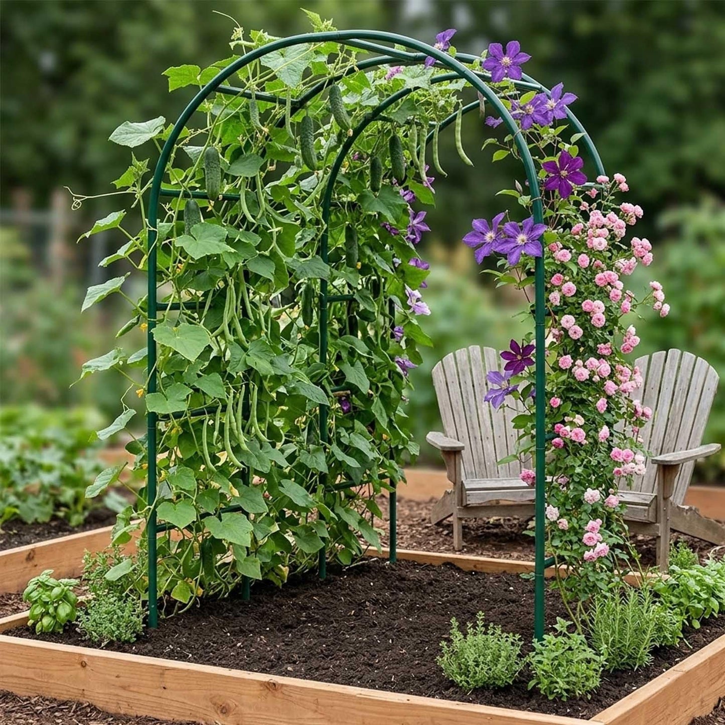 Garden Arch Trellis for Climbing Plants, Metal Outdoor Archway Arbor Stand Frame for Wedding Ceremony, Backyard Raised Bed Cucumber Vines, Floral Decorations 4.6ft 7.8ft 11ft(Green,W7.87ft*H7.22ft)