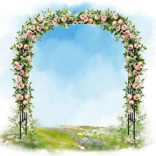SHANTRA Garden Arch Trellis, 126’’ L x 94.5’’ H Adjustable Garden Arbor Trellis for Climbing Plants Outdoor, Large Wedding Arch for Ceremony, Party, and Lawn Decoration, Black