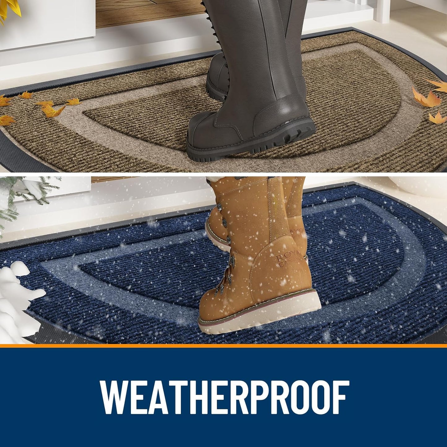 OLANLY Half Circle Door Mat - Waterproof All-Season Indoor/Outdoor Doormat, Easy Clean, 29.5x17, Black