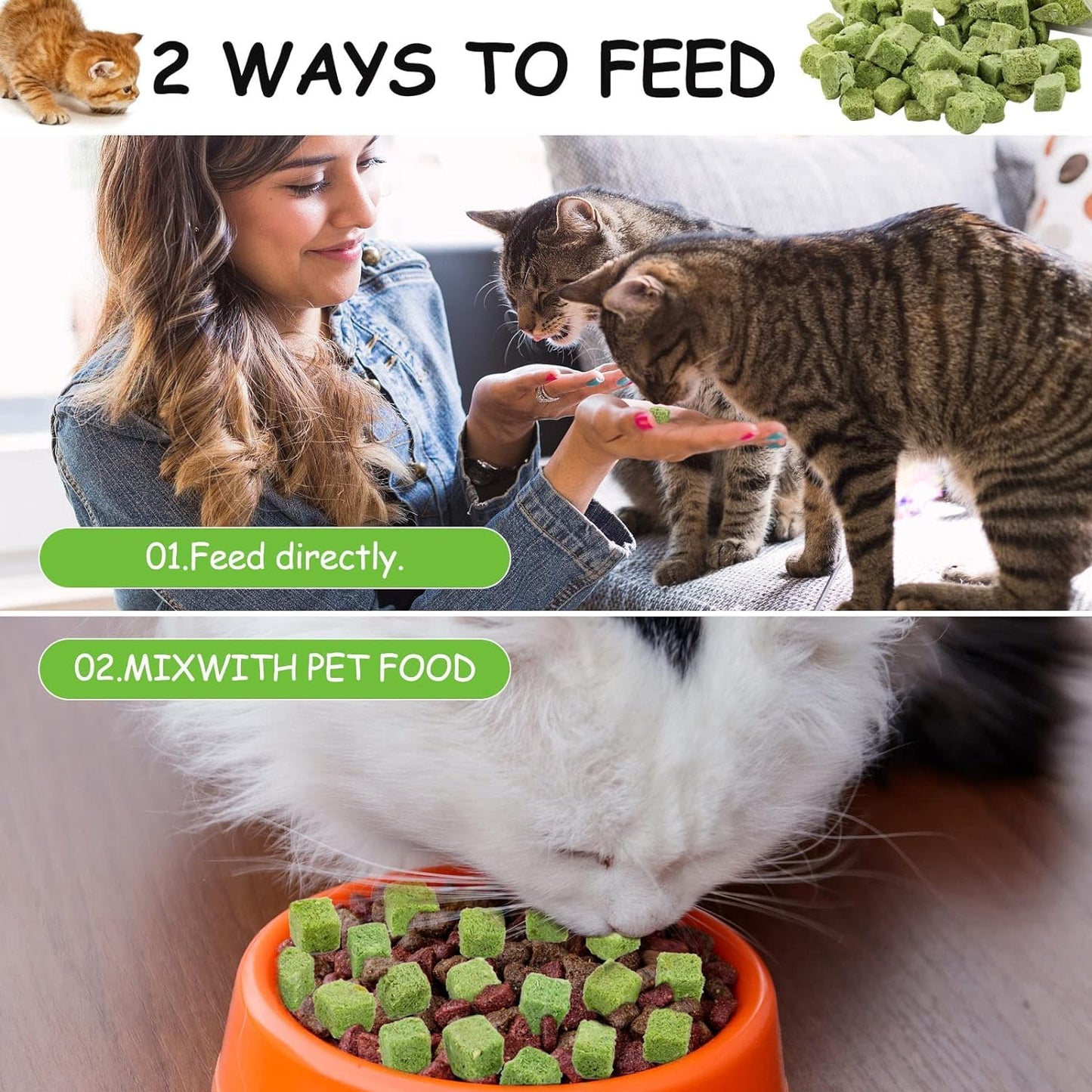 HavenJanny 60g Cat Grass Treats for Cats, Freezed Drying Cat Grass Teething Stick Snacks for Kitty, Edible Cats Chew Toys for Teeth Cleaning and Hairball Removal