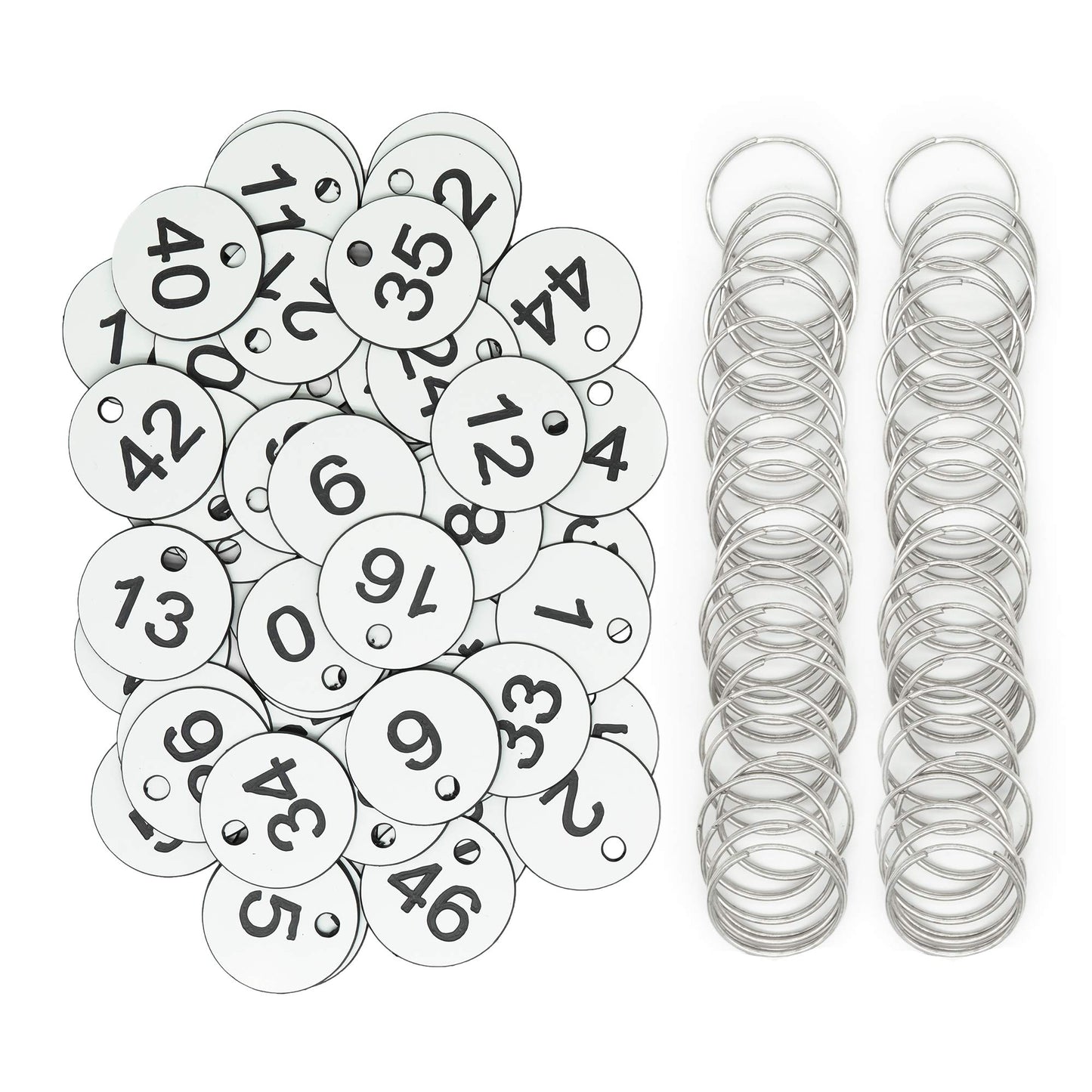 Plastic ID Number Tags Key Tags with Key Rings (1-50, White)