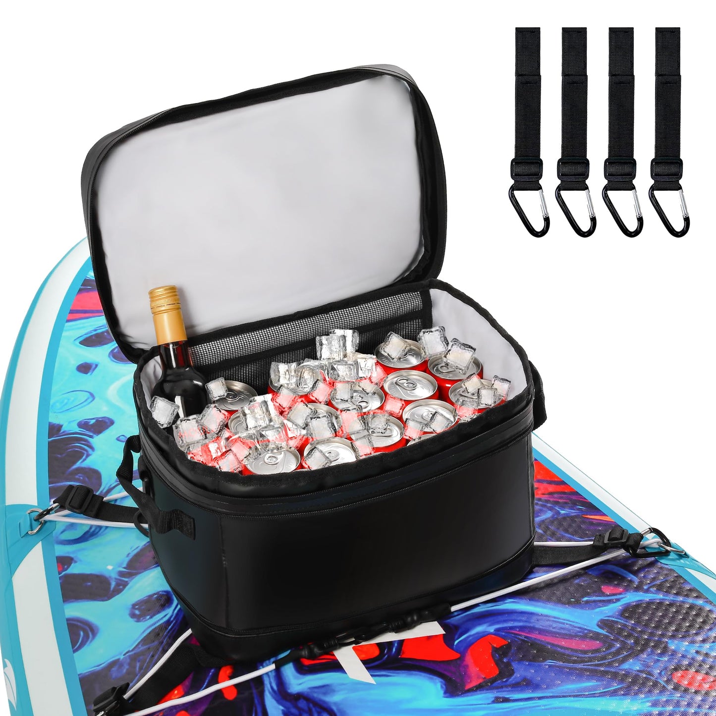 UPWELL Paddleboard Accessories SUP Cooler Deck Bag, PVC Paddle Board Surf Bag for Paddle Board, Kayak, Black Soft Small Camping Cooler for Travel Beach Waterproof