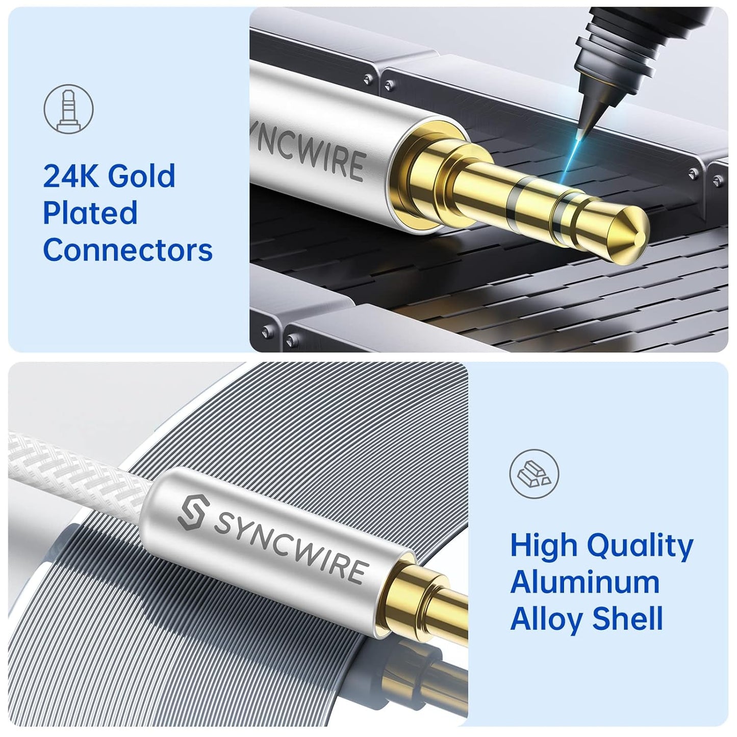 3.5mm (10ft/3m, SYNCWIRE Aux Cable Nylon Braided Auxiliary Audio Cable Male to Male Headphone Audio Cord Hi-Fi Sound)