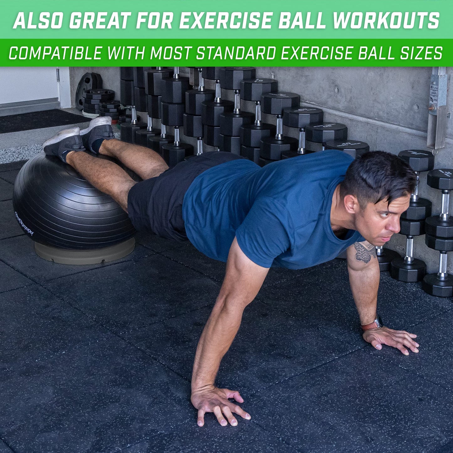 GoSports Hub 360 Yoga Ball Base - Universal Stability Stand for Fitness Balls - Charcoal, Green, or Blue