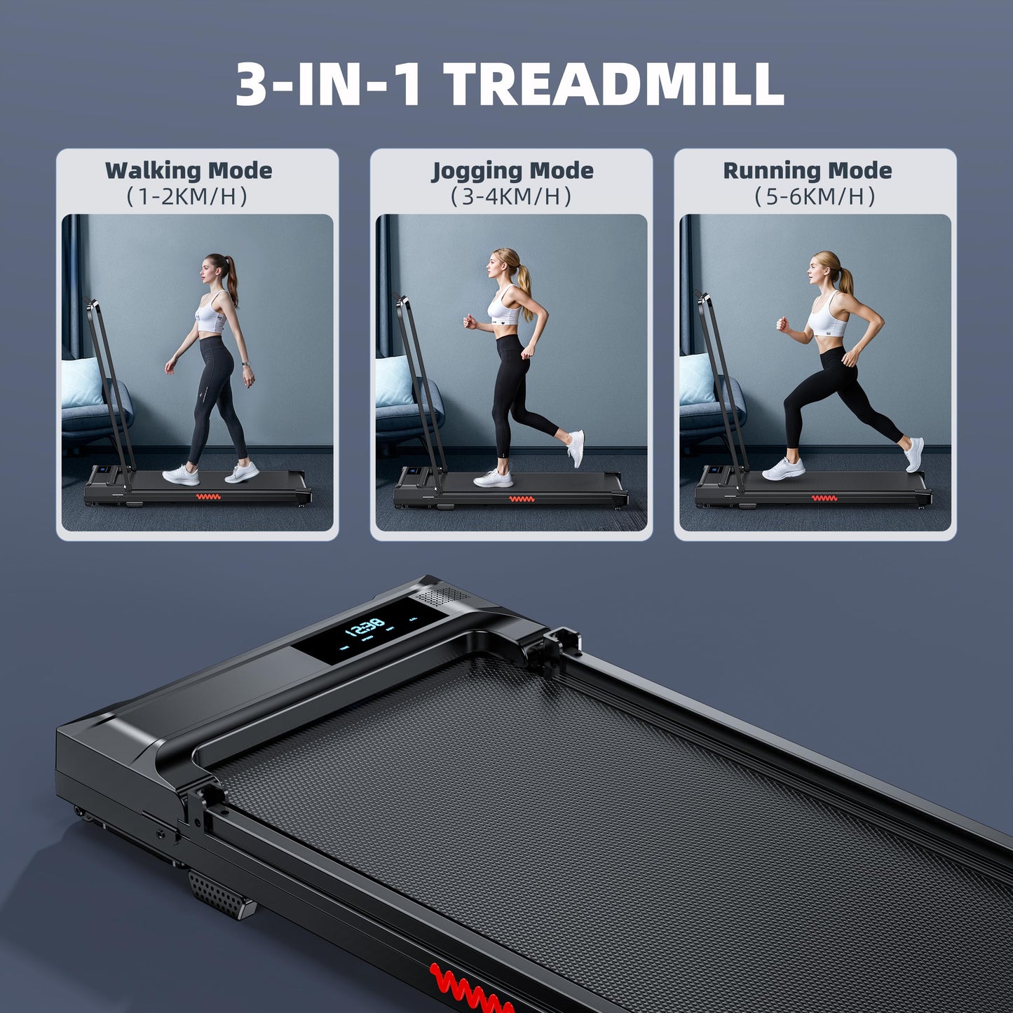 Walking Pad Treadmill for Home - Folding Treadmills with Handle Bar Portable Compact Fold up Indoor Foldable Handles Electric Walk Pads Small Spaces Mini Running Quiet Under Bed Office
