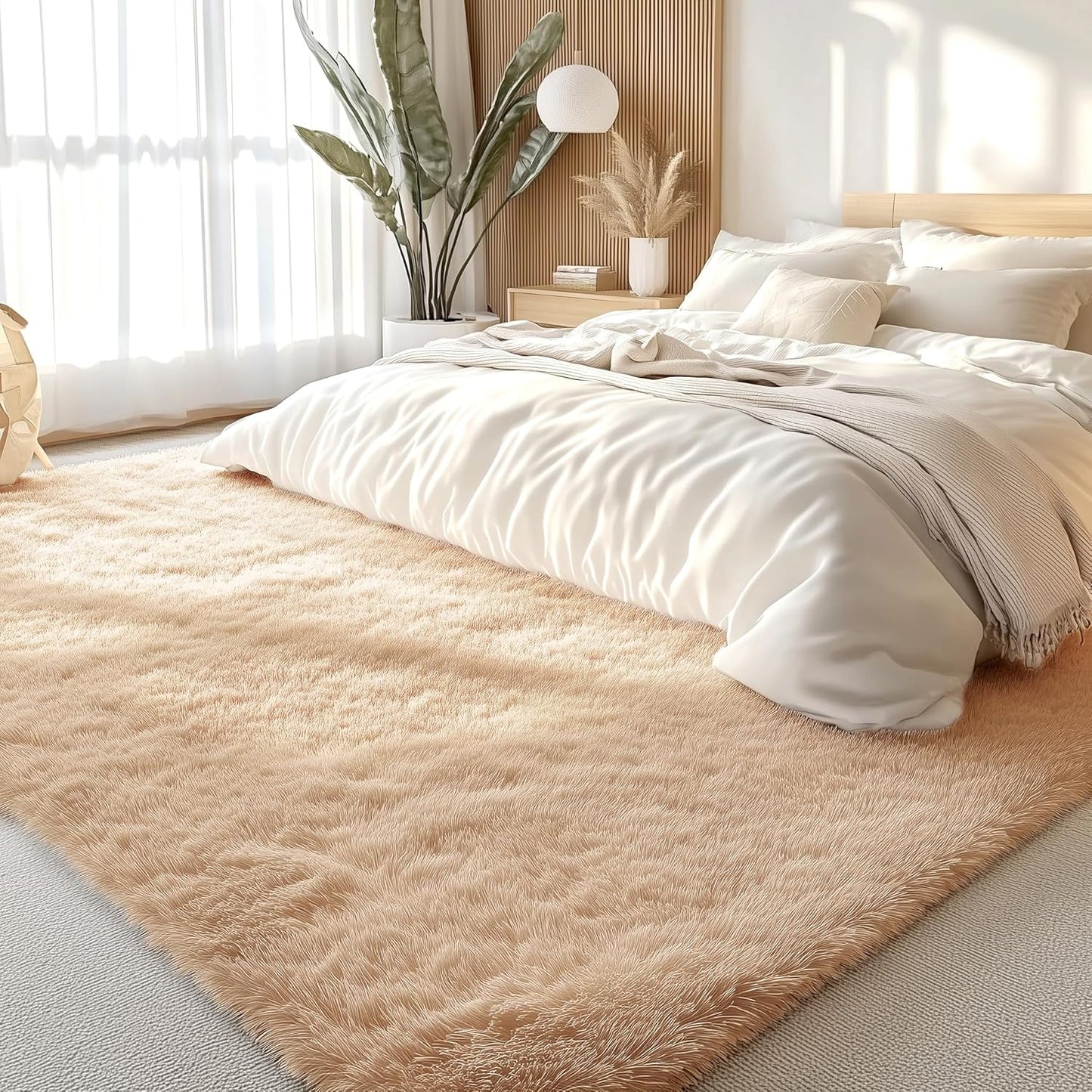 OLANLY Large Area Rug - Soft Fluffy Shaggy Indoor Carpet for Living Room & Bedroom | 6x11 ft, Beige