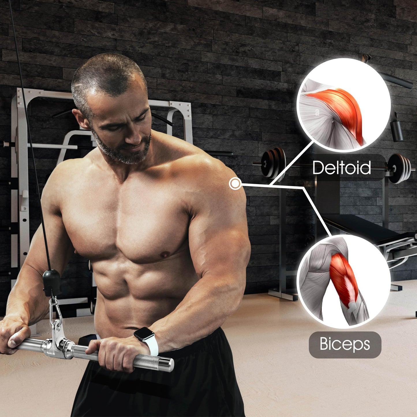 Yes4All Combo Double D Handle, Tricep Rope, Straight Bar & V Bar, Multi Cable Machine Accessories, Tricep Press Down & LAT Pulldown Attachments for Home Gym Set