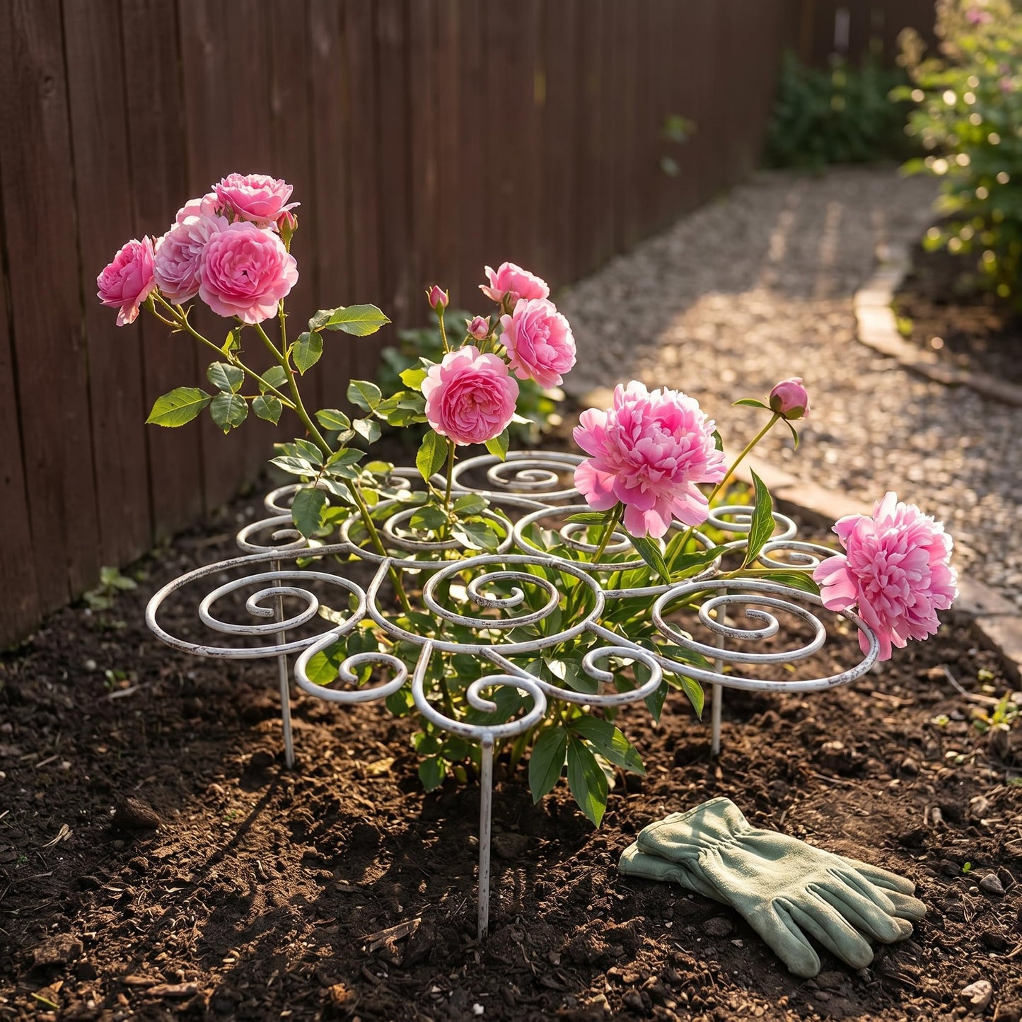 Peony Cages and Supports–Heavy Duty Metal Plant Support Ring for Garden, Grow Through Plant Support Stakes for Roses Hydrangeas, Outdoor Flower Cage with Weather-Resistant Iron Frame (2 Pcs Large)