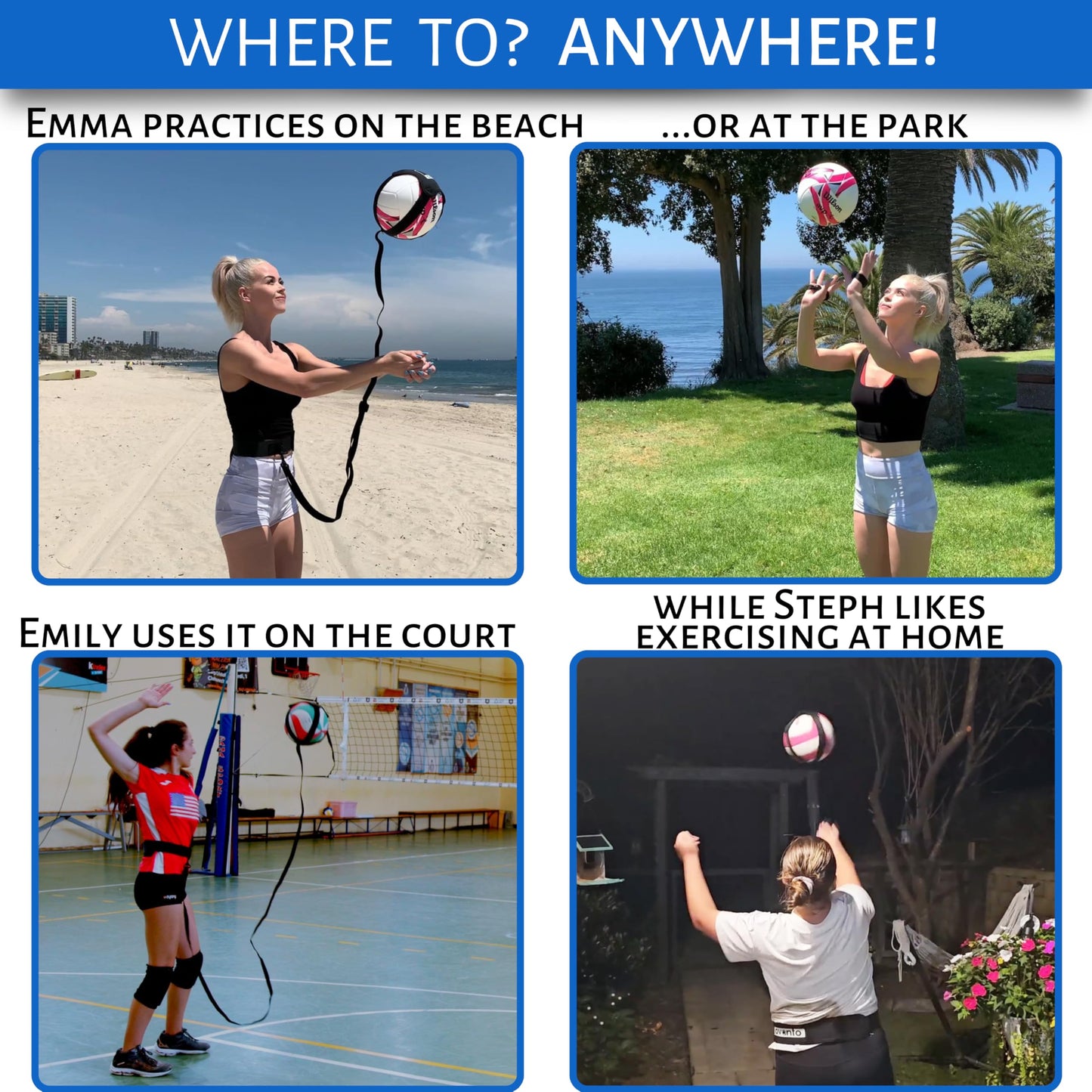 OVANTO Volleyball Training Equipment Aid – Adjustable Practice Hitting Rebounder in 4 Styles to Serve, Spike, Set, and Pass Like a Pro - Volleyball Practice Equipment Gift for Beginners & Experts