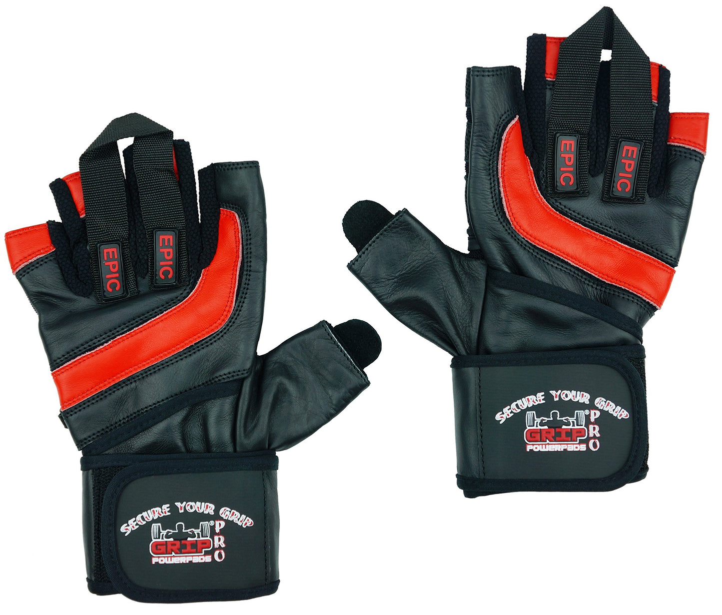 Epic Leather Gym Gloves with Built in 2" Wide Wrist Wraps Best Grip & Design for Weightlifting Power Lifting Bodybuilding & Strength Training Workout Exercises (RED, 2X-Large 9 5/8" - 10 1/2")