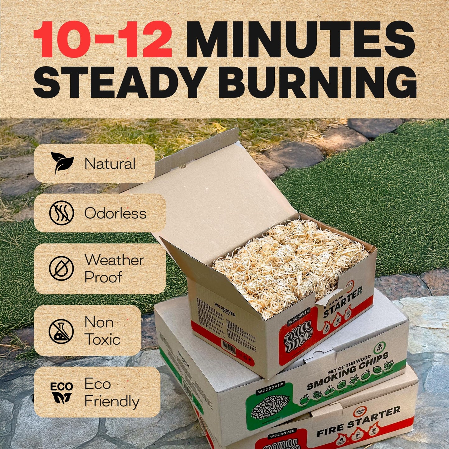 150 pcs Large Fire Starters for Fireplace, Natural Fire Starter for Campfires, for Wood Stove, BBQ, Grill, Pizza Oven, Outdoor Fire Pit, Chimney Charcoal Starter