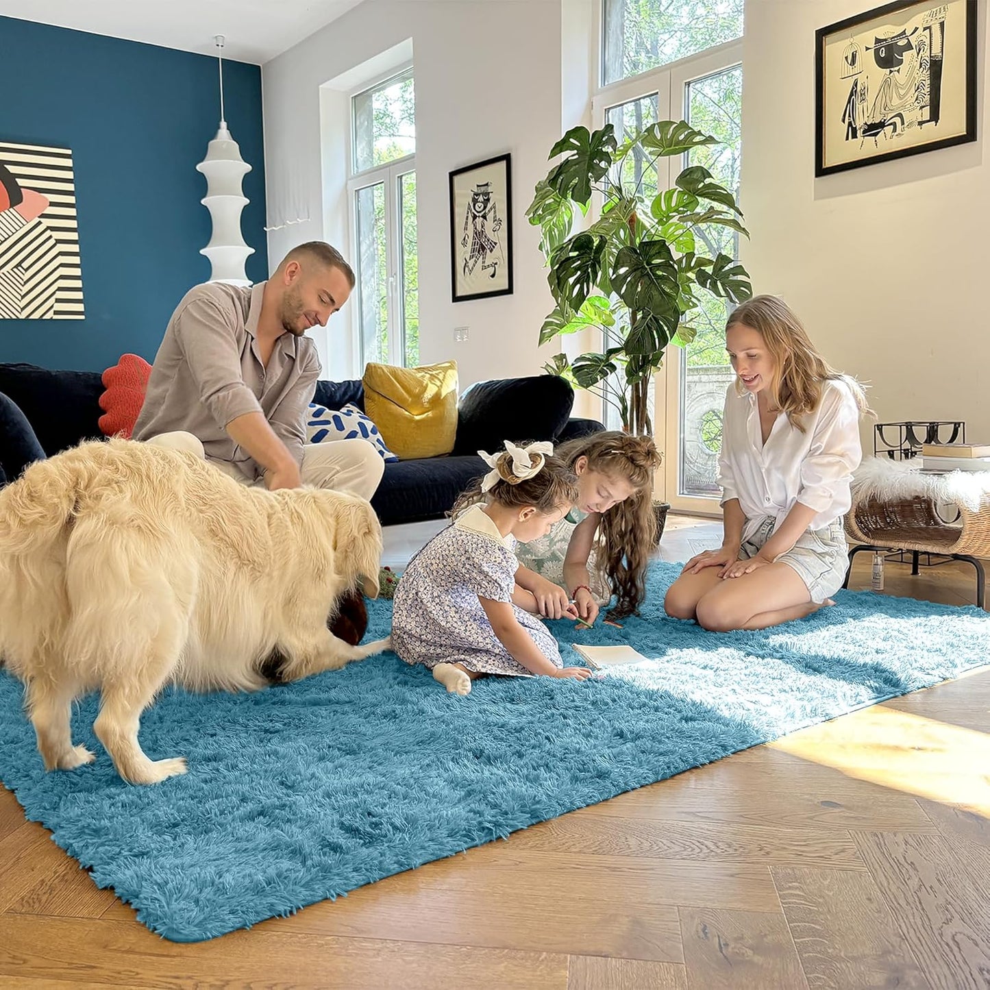 OLANLY Large Area Rug - Soft Fluffy Shaggy Indoor Carpet for Living Room & Bedroom | Slate Blue, Machine Washable